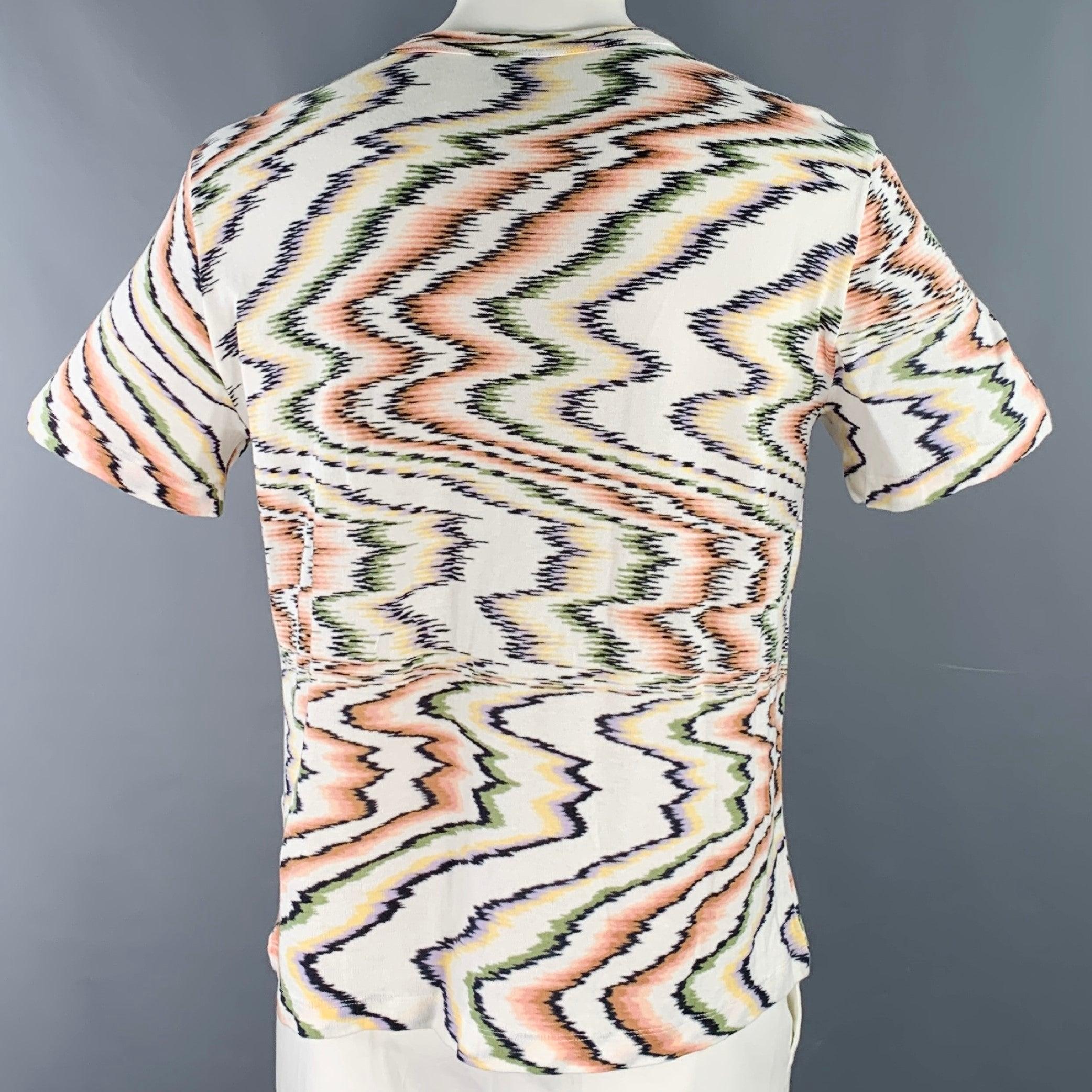 M MISSONI Size XL White Multi Color Zig Zag Cotton Crew Neck T-shirt In Excellent Condition For Sale In San Francisco, CA