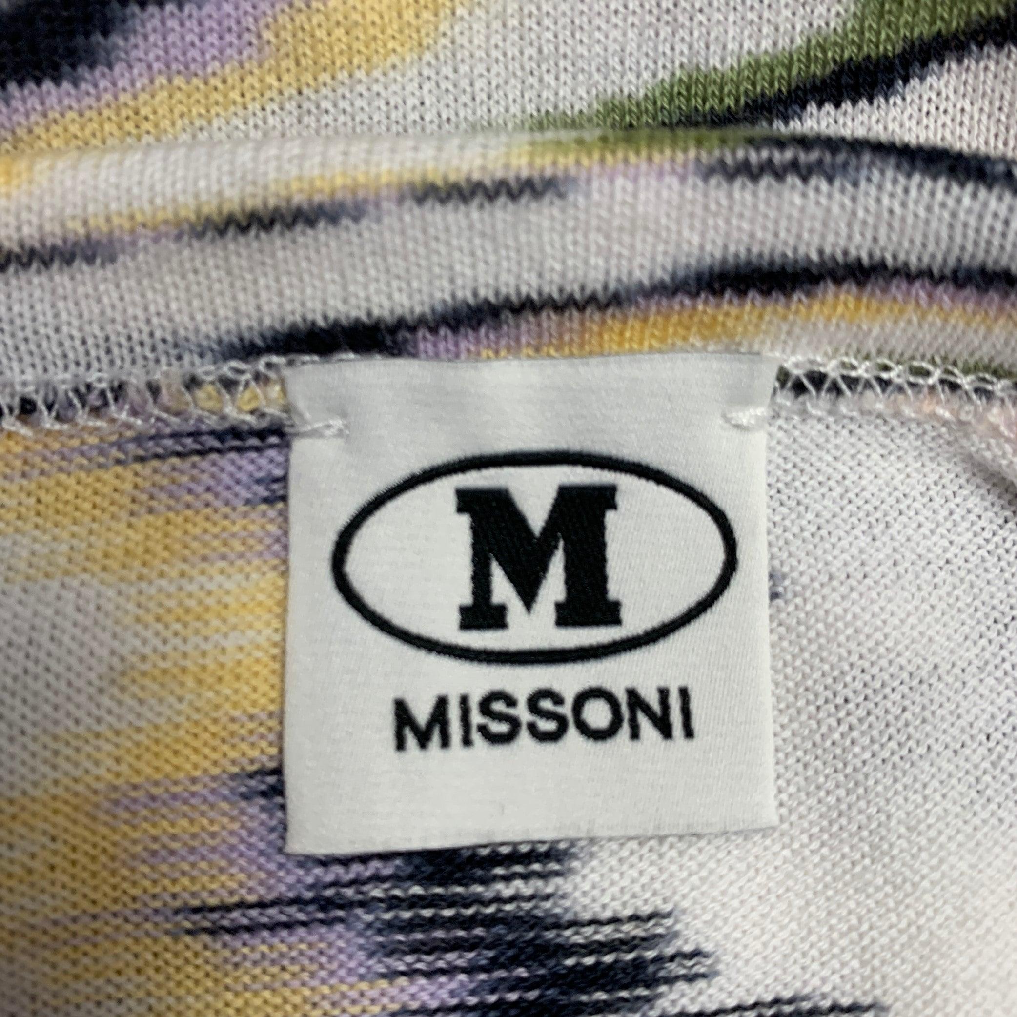 Men's M MISSONI Size XL White Multi Color Zig Zag Cotton Crew Neck T-shirt For Sale