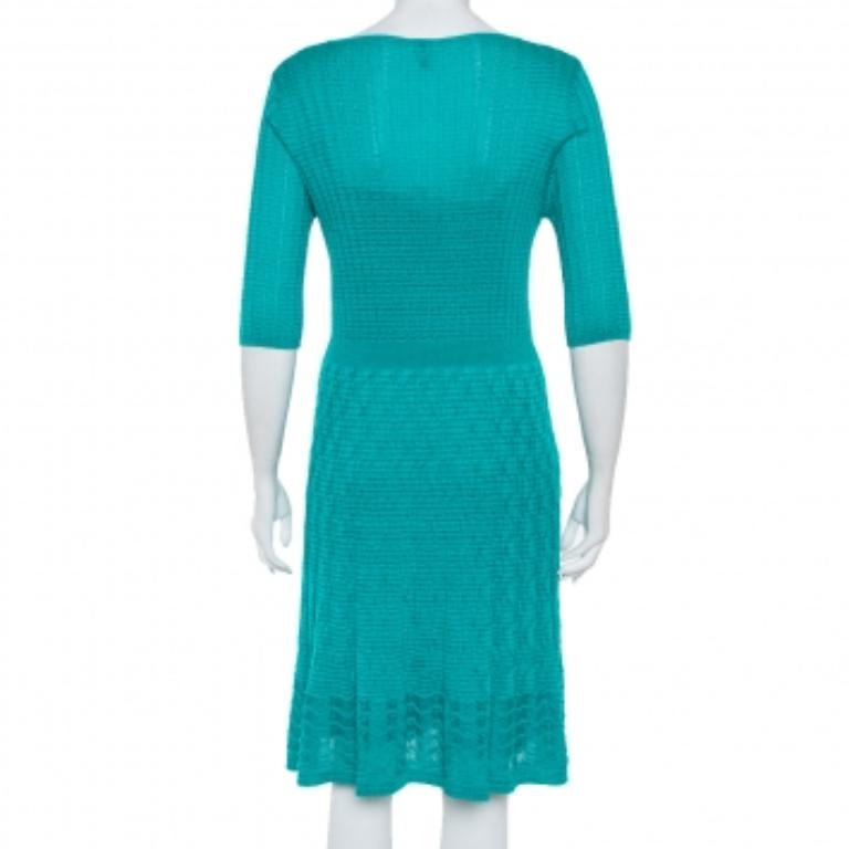 Women's M Missoni Teal Green Knit Scoop Neck Skater Dress L For Sale