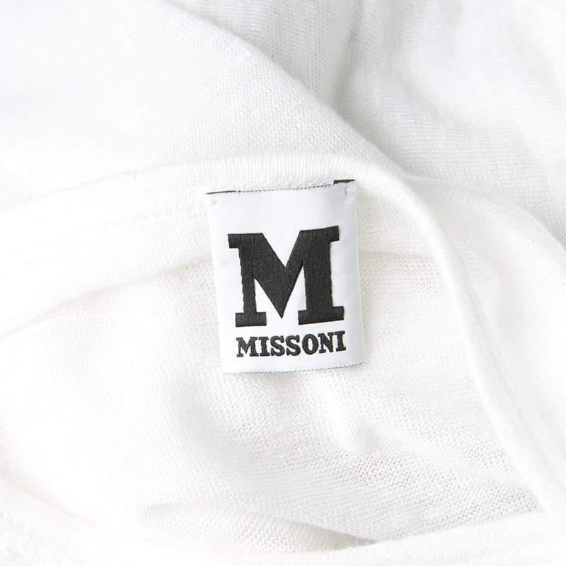 M Missoni White Knit Eyelet Panel Detail Short Sleeve Top M For Sale 1