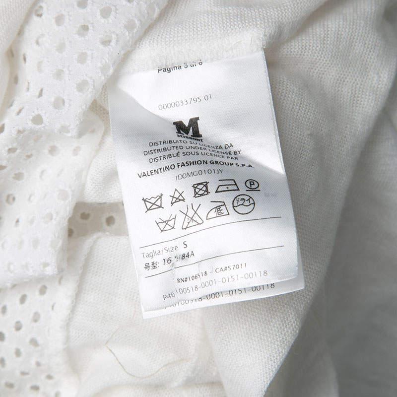 M Missoni White Knit Eyelet Panel Detail Short Sleeve Top M For Sale 2