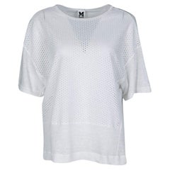 M Missoni White Knit Eyelet Panel Detail Short Sleeve Top M