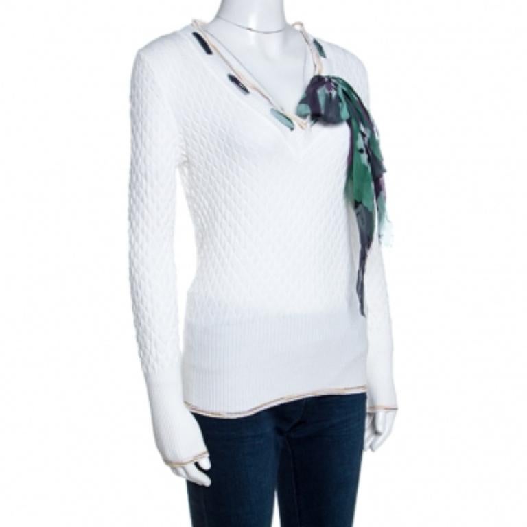 M Missoni White Textured Knit Scarf Detail Top S Damen im Angebot