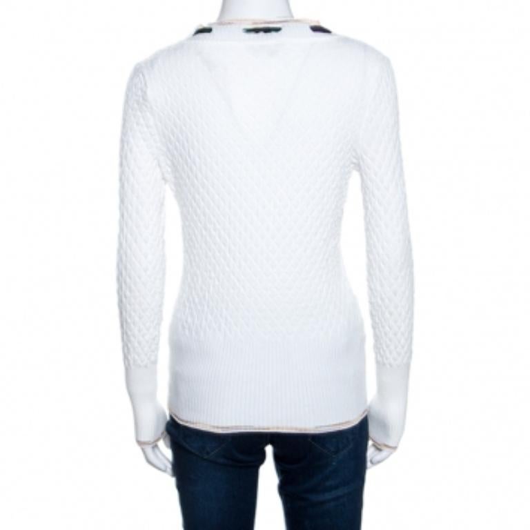 M Missoni White Textured Knit Scarf Detail Top S im Angebot 2