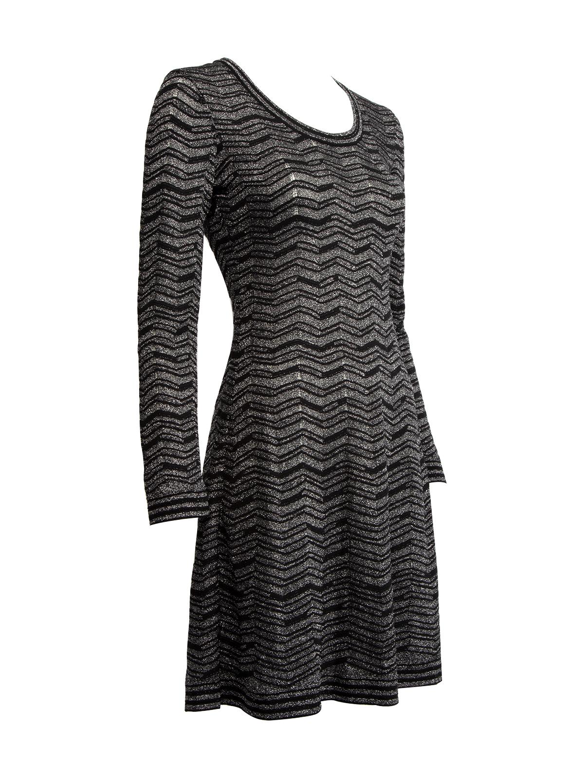 CONDITION is Never worn, with tags. No visible wear to dress is evident on this new M Missoni designer resale item. Details Black and silver Silver thread Zig zag pattern Long sleeve Round neck Knee length Made in Tunisia Composition 47%
