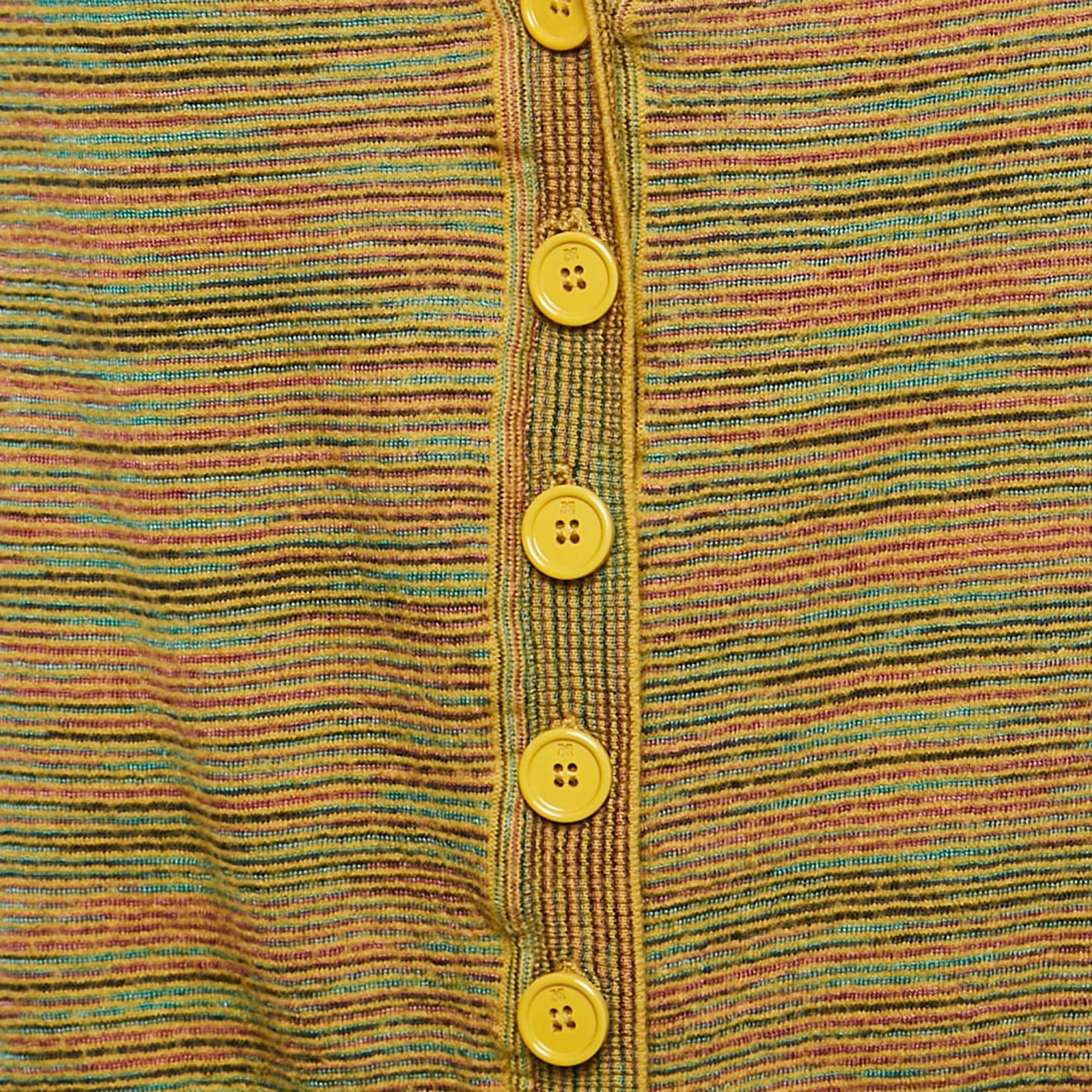M Missoni Yellow Stripe Knit and Silk Buttoned Cardigan M In Good Condition For Sale In Dubai, Al Qouz 2