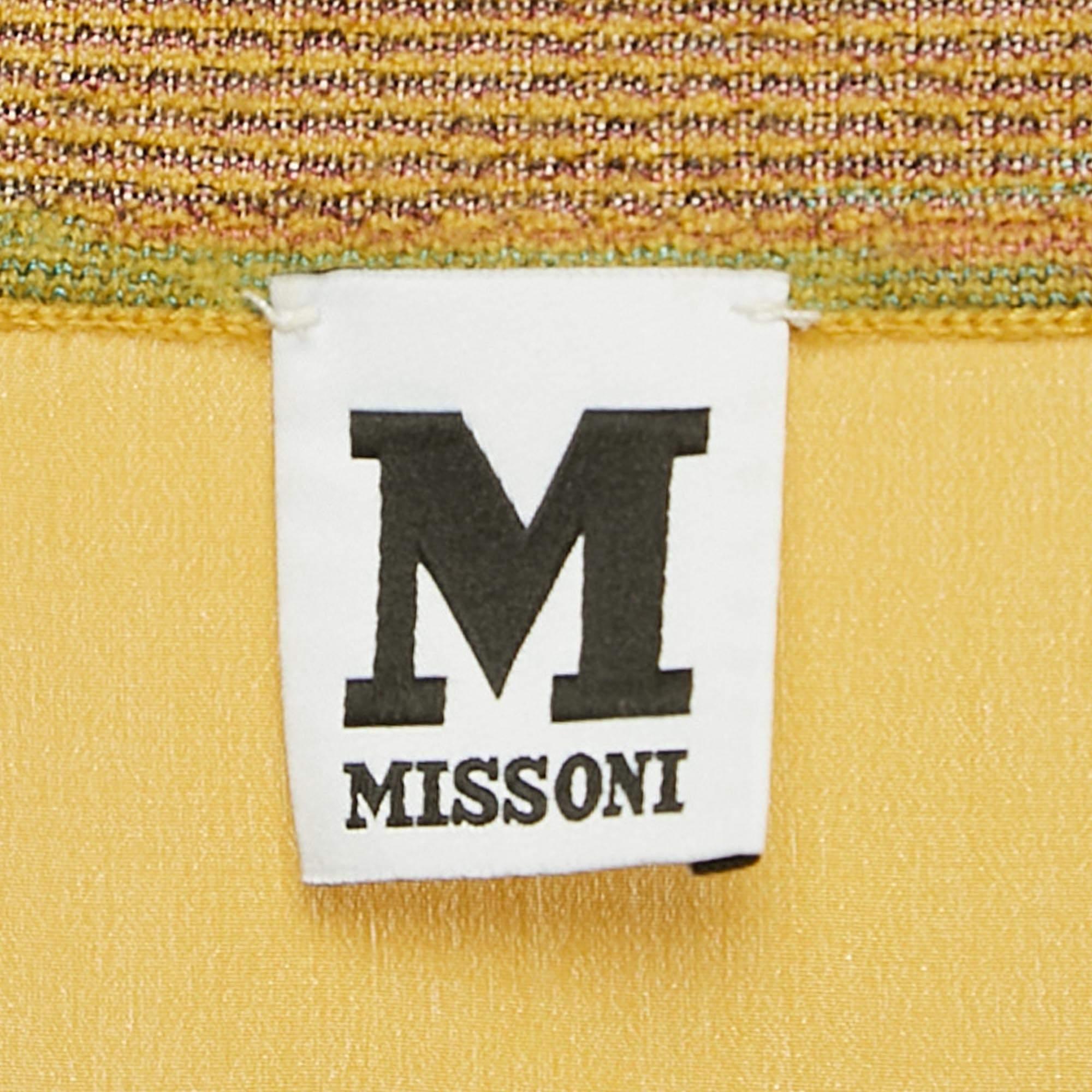 Women's M Missoni Yellow Stripe Knit and Silk Buttoned Cardigan M For Sale