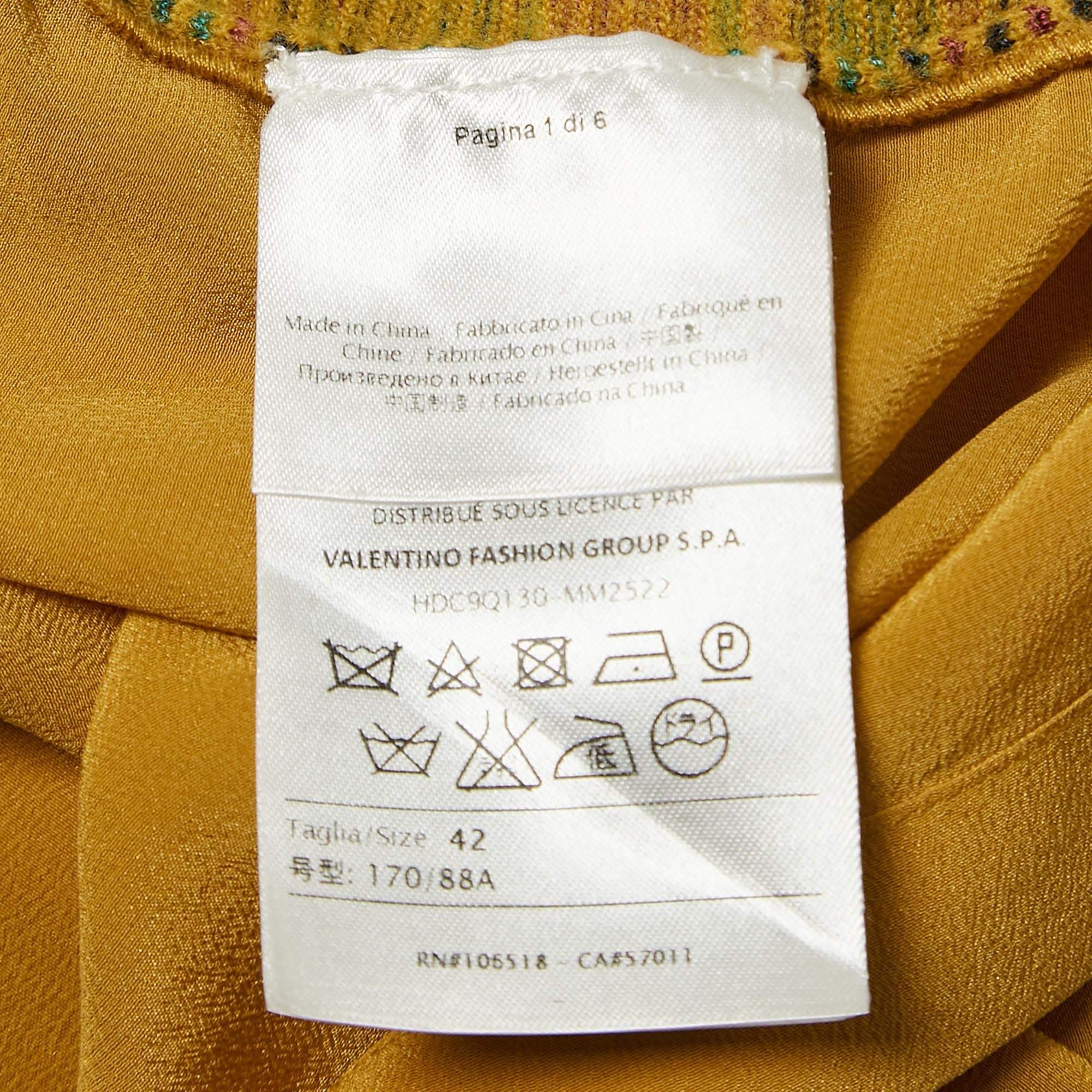 M Missoni Yellow Stripe Knit and Silk Buttoned Cardigan M For Sale 1