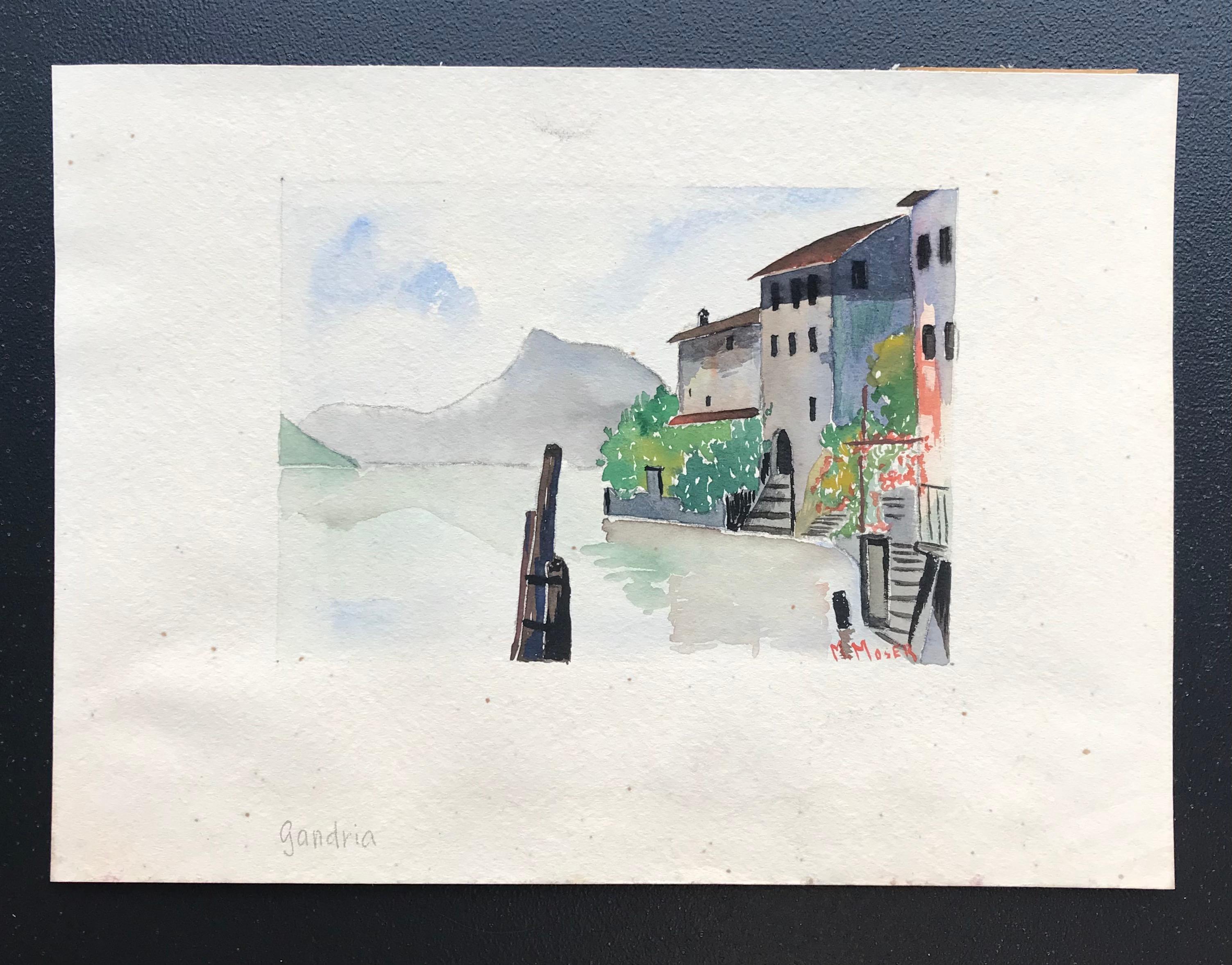 Gandria di Moser - Acquerello su carta 17x24 cm - Painting di M. Moser