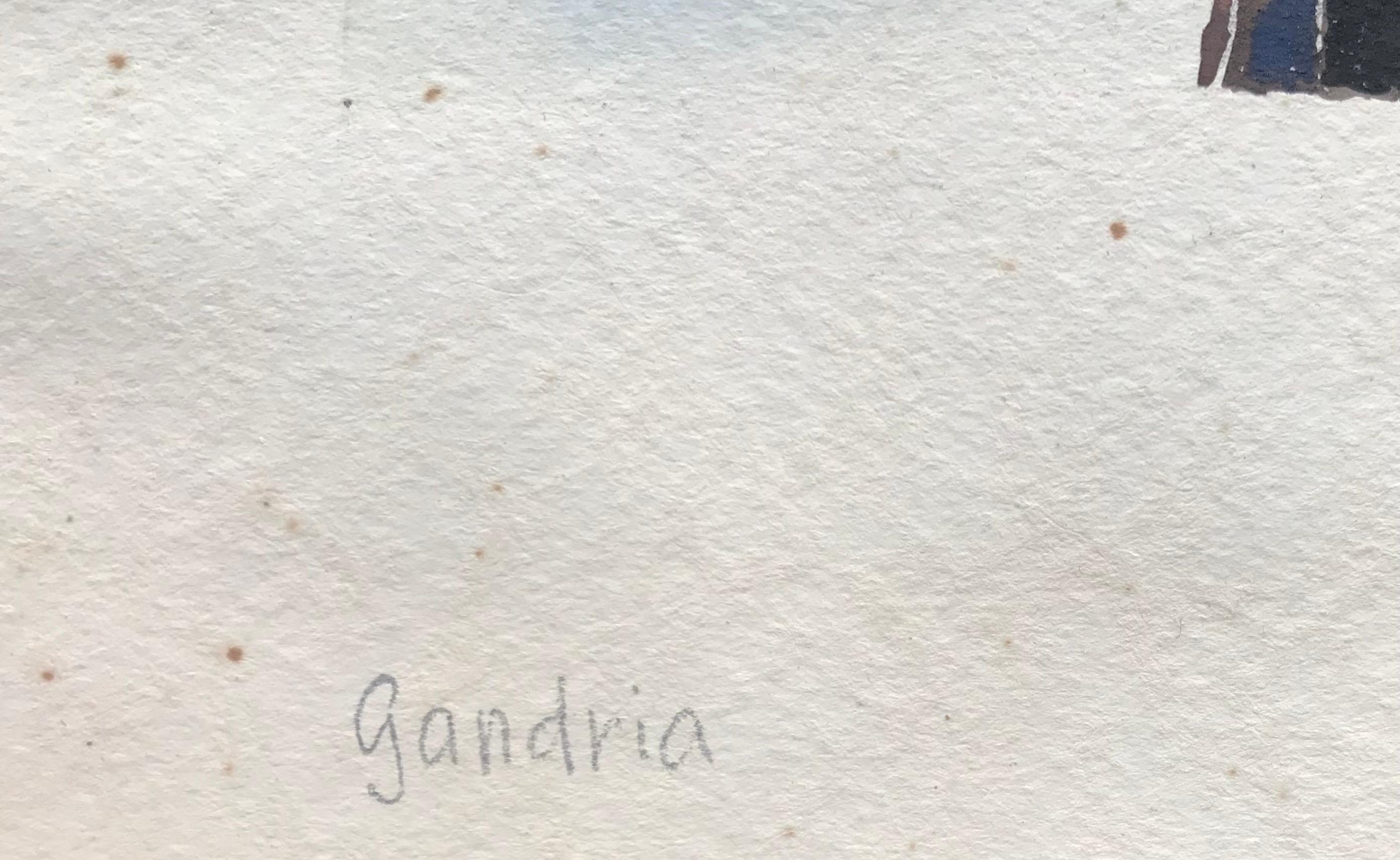 Gandria di Moser - Acquerello su carta 17x24 cm - Landscape Painting Grigio di M. Moser