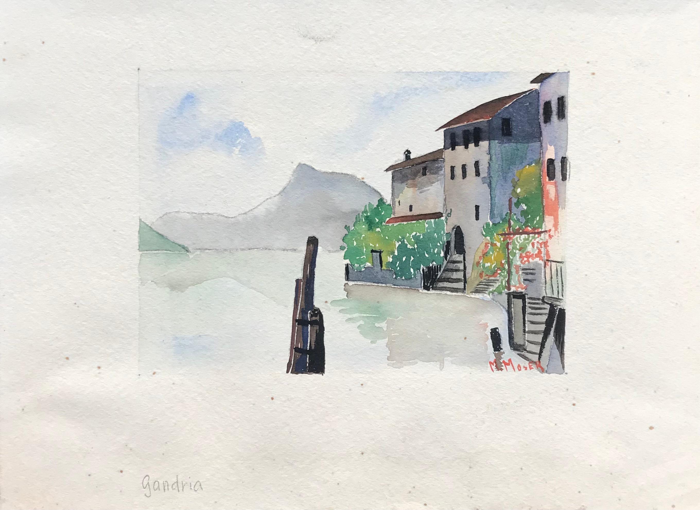 Landscape Painting di M. Moser - Gandria di Moser - Acquerello su carta 17x24 cm