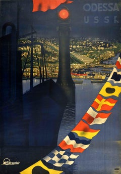Original Vintage Intourist Poster For Odessa USSR Black Sea Port City Travel Art