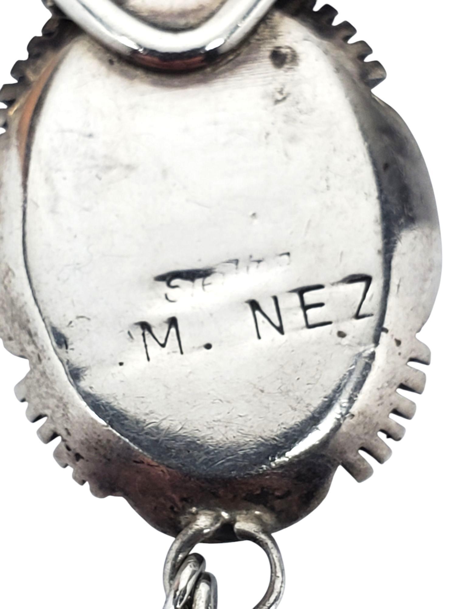 M. A. Silver Collier à pendentifs en argent sterling avec plumes de turquoise du sud-ouest #21600 en vente 3