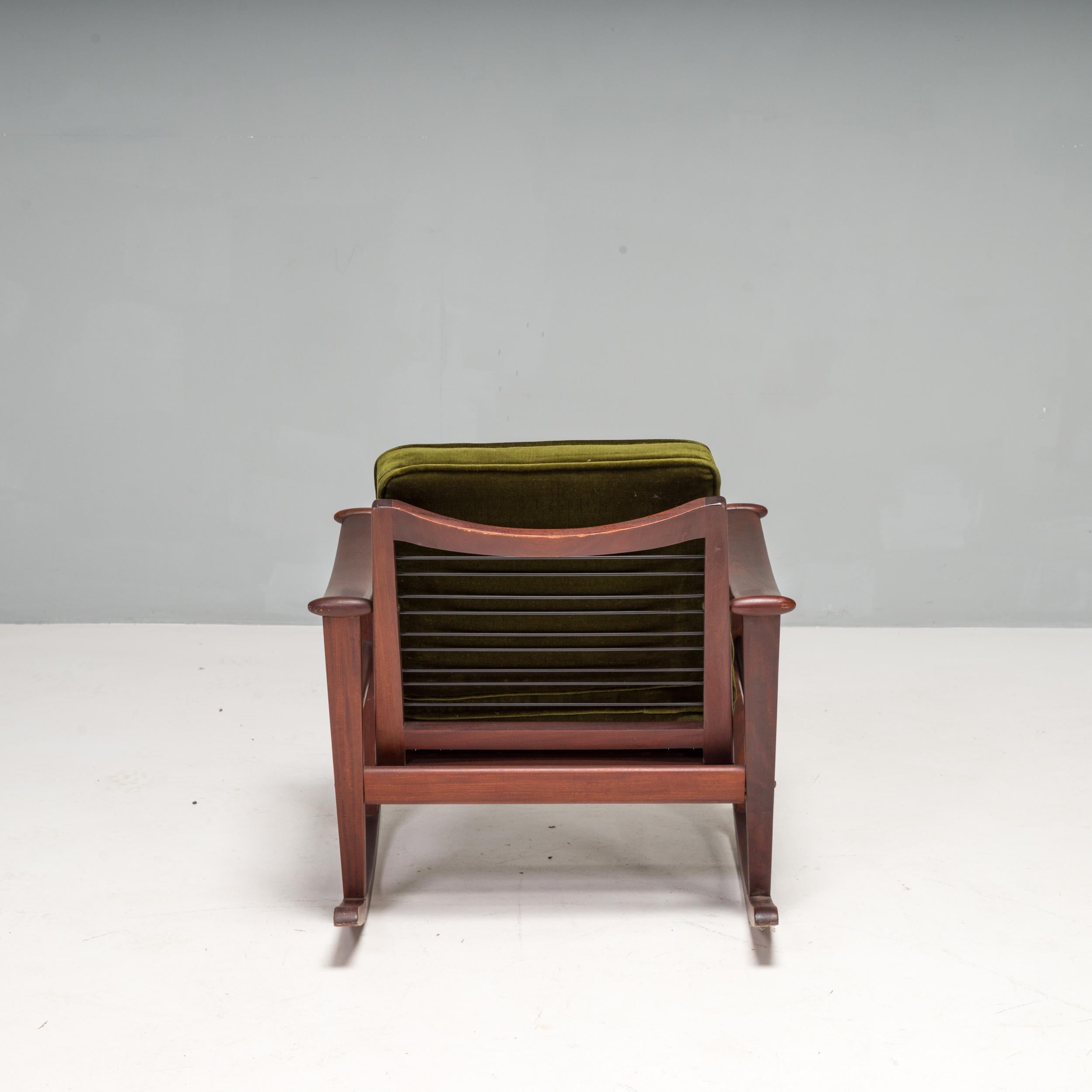 Scandinavian Modern M Nissen for Pastoe Mid-Century Teak Spade Dark Green Rocking Chair, 1960s For Sale