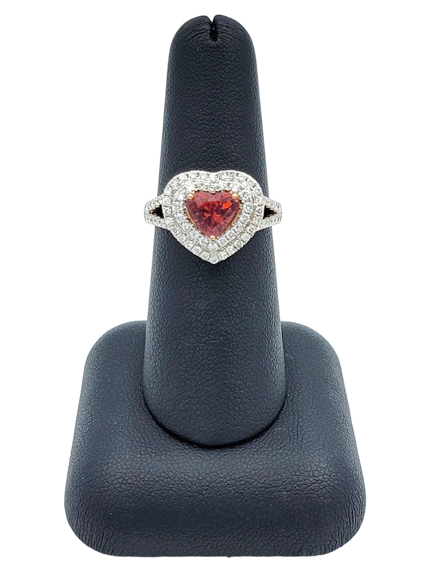 M. Oliva Heart Shaped Spinel and Double Diamond Halo Ring in 14 Karat Rose Gold For Sale 5