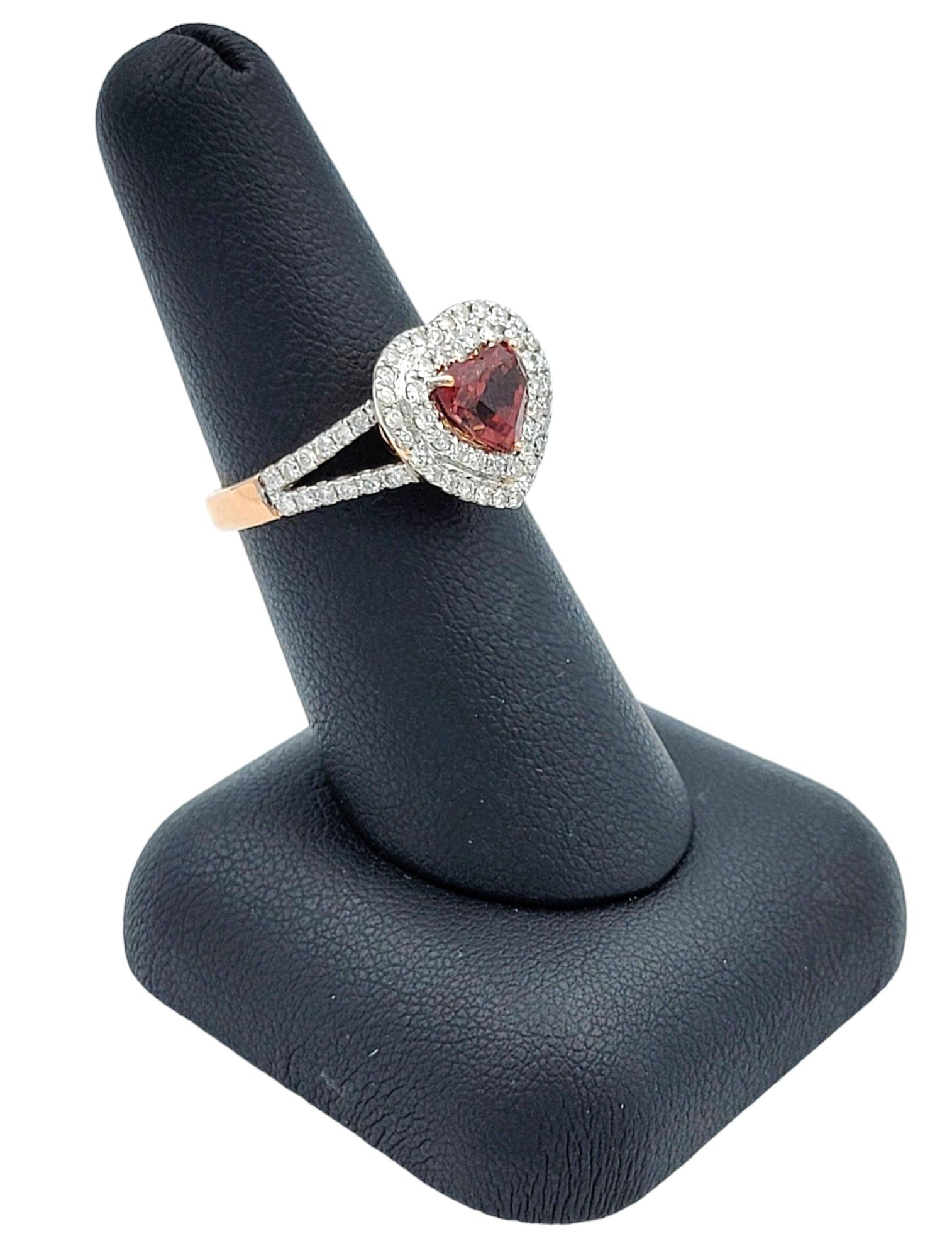 M. Oliva Heart Shaped Spinel and Double Diamond Halo Ring in 14 Karat Rose Gold For Sale 6