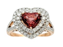 M. Oliva Heart Shaped Spinel and Double Diamond Halo Ring in 14 Karat Rose Gold