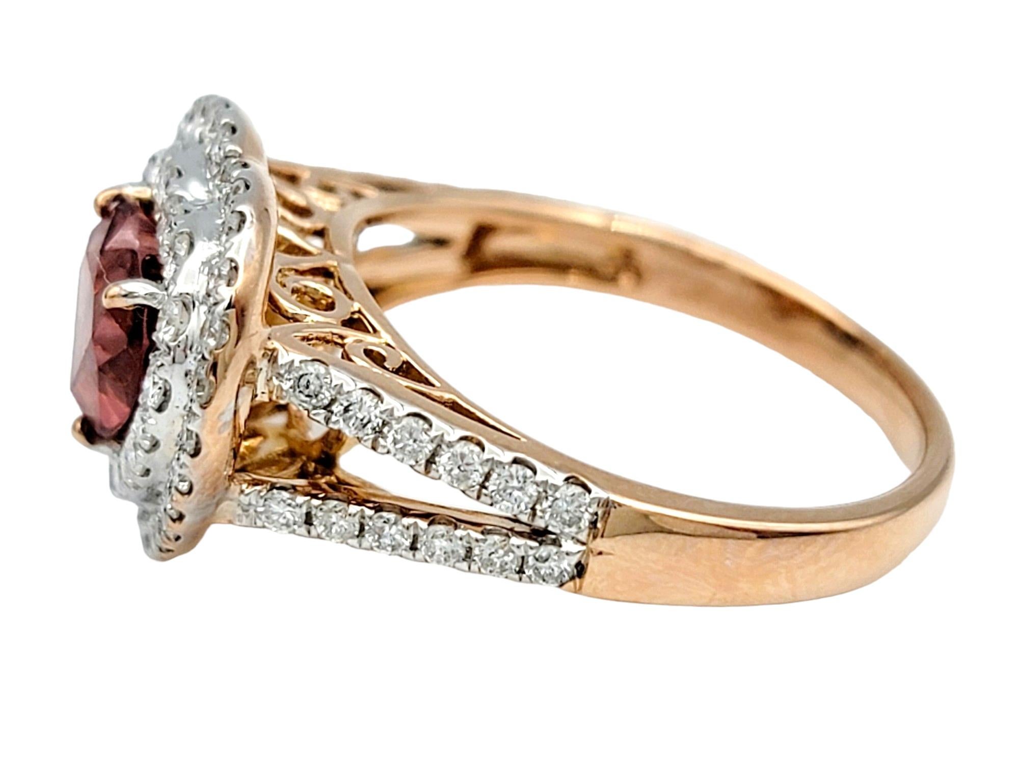 M. Oliva Heart Shaped Spinel and Double Diamond Halo Ring in 14 Karat Rose Gold In Good Condition For Sale In Scottsdale, AZ