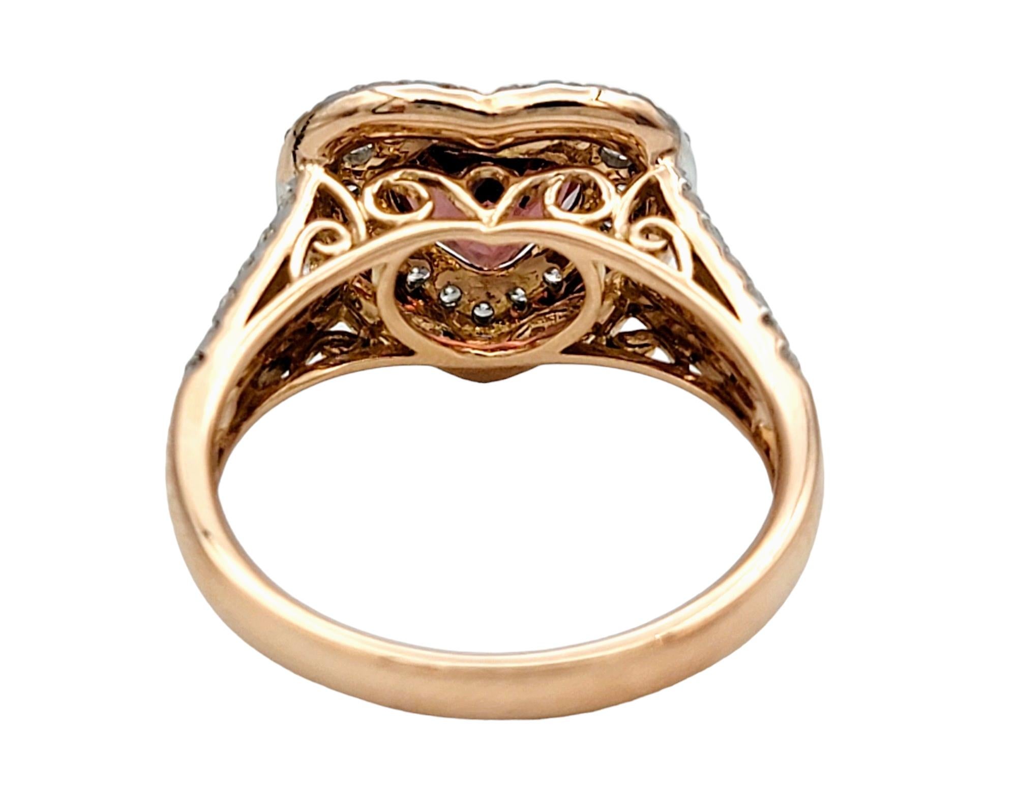 Women's M. Oliva Heart Shaped Spinel and Double Diamond Halo Ring in 14 Karat Rose Gold For Sale