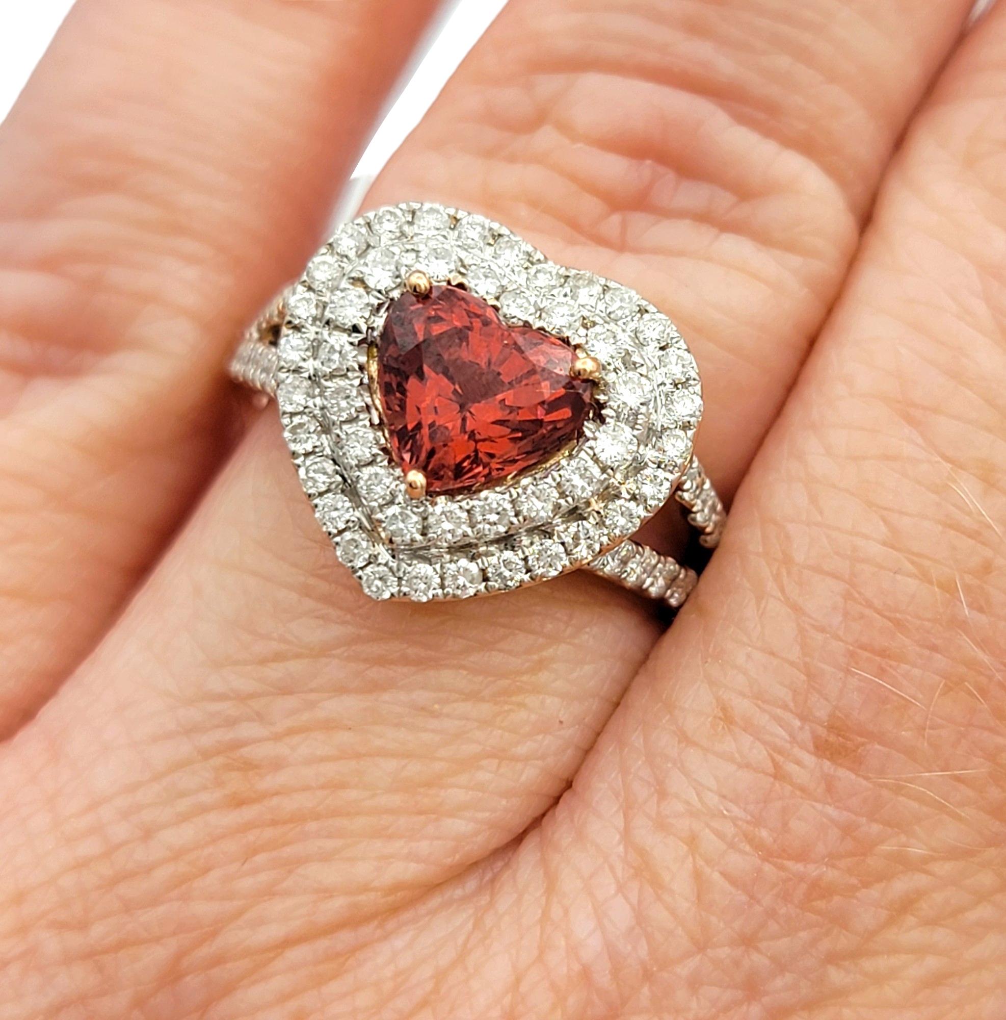 M. Oliva Heart Shaped Spinel and Double Diamond Halo Ring in 14 Karat Rose Gold For Sale 3
