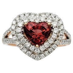 M. Oliva, bague en or rose 14 carats en forme de cœur avec double halo de diamants