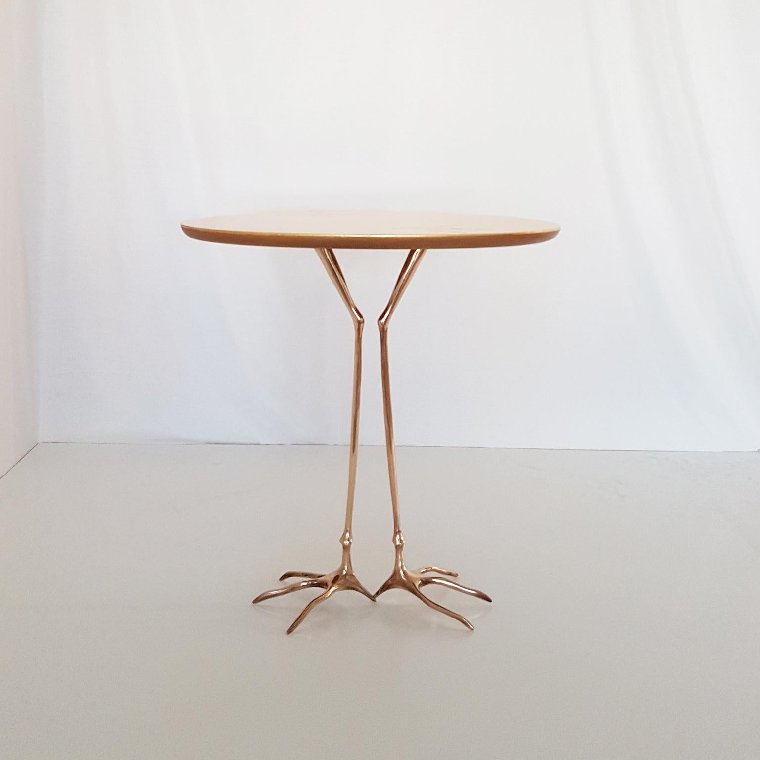 Post-Modern M. Oppenheim Traccia Gold Leaf Italian Simon Gavina Coffee Table with Bronze Leg