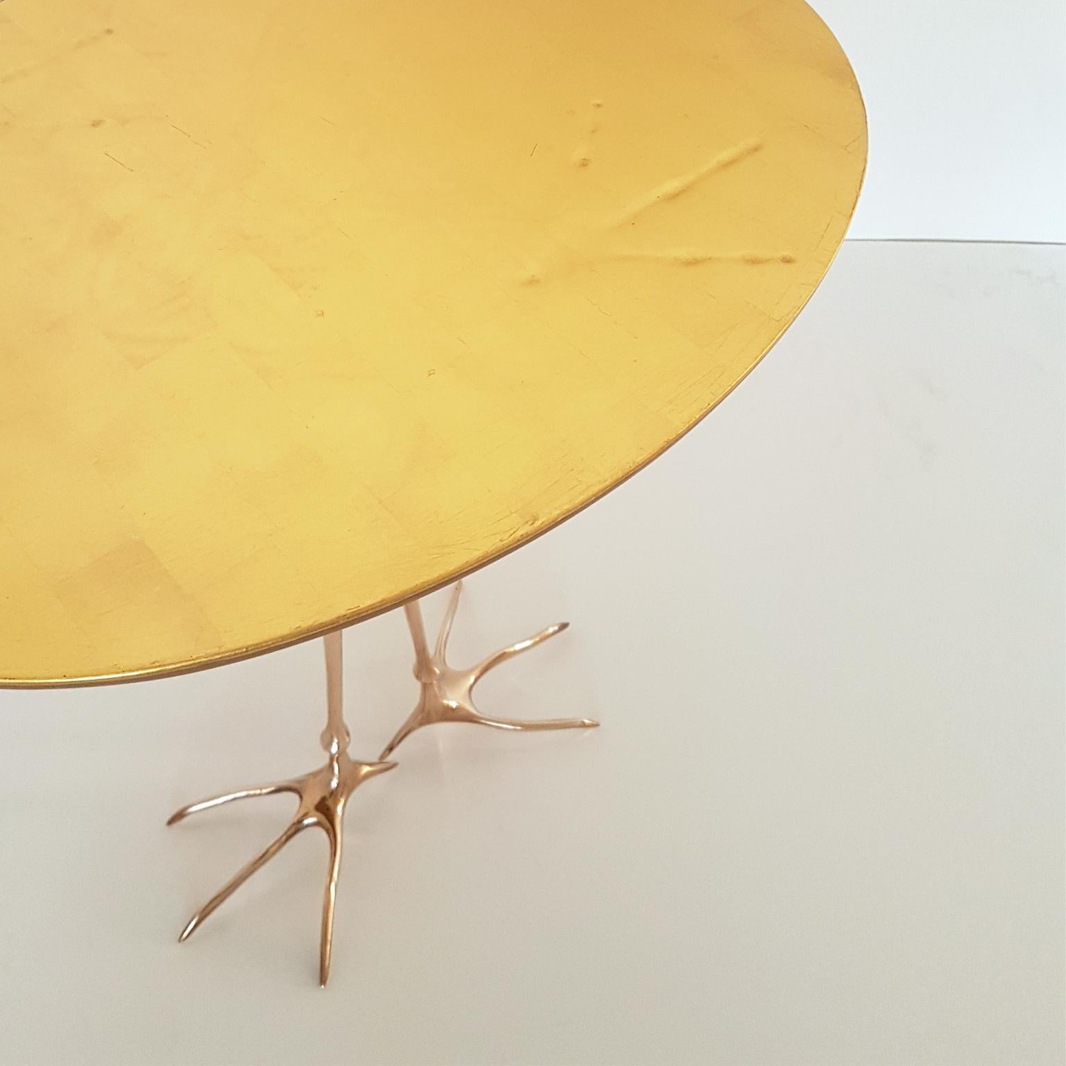 Late 20th Century M. Oppenheim Traccia Gold Leaf Italian Simon Gavina Coffee Table with Bronze Leg