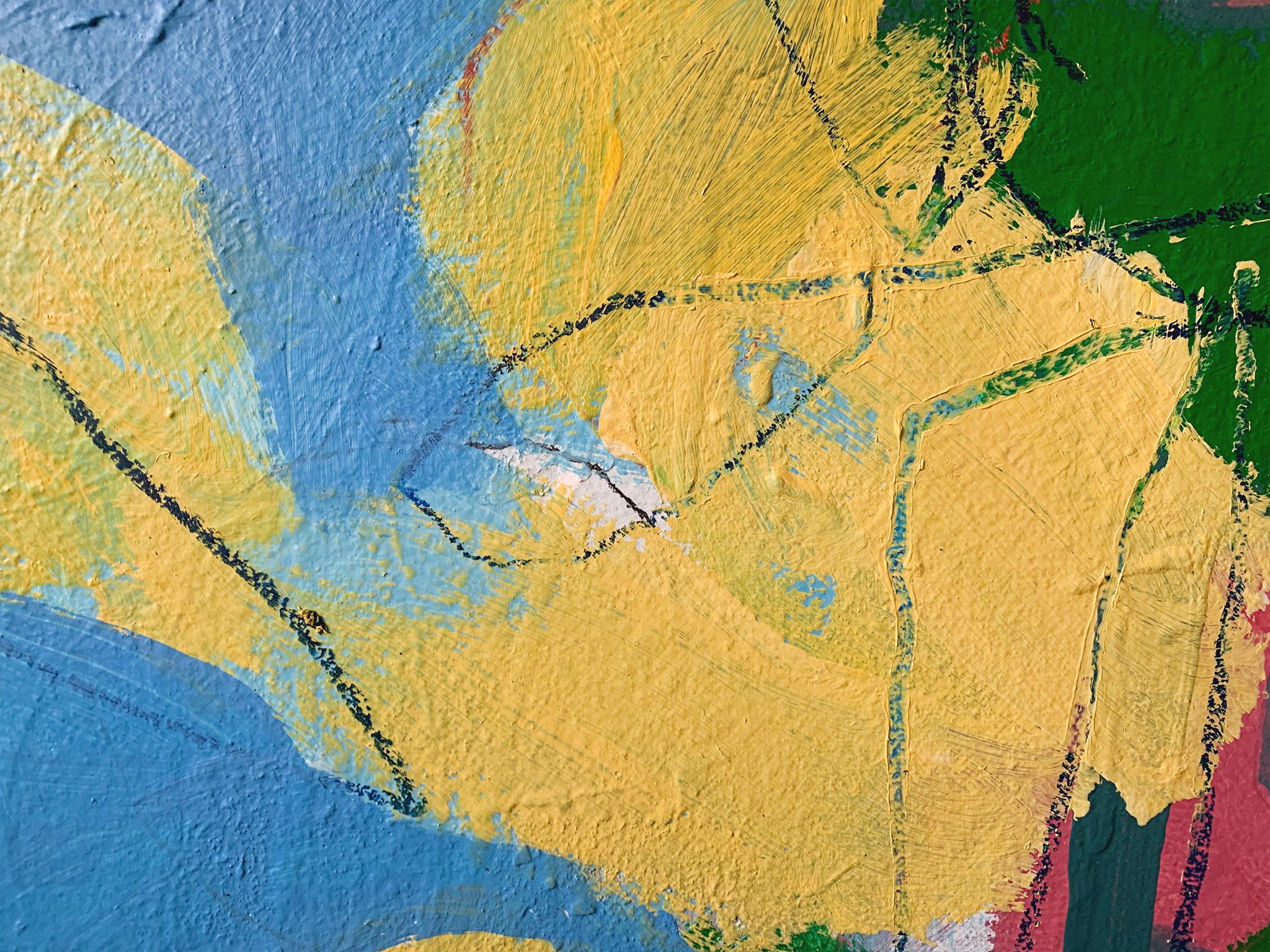 Canvas M. P. Landis Landscape Painting 'Yellow Flowers & Blue Sky' For Sale