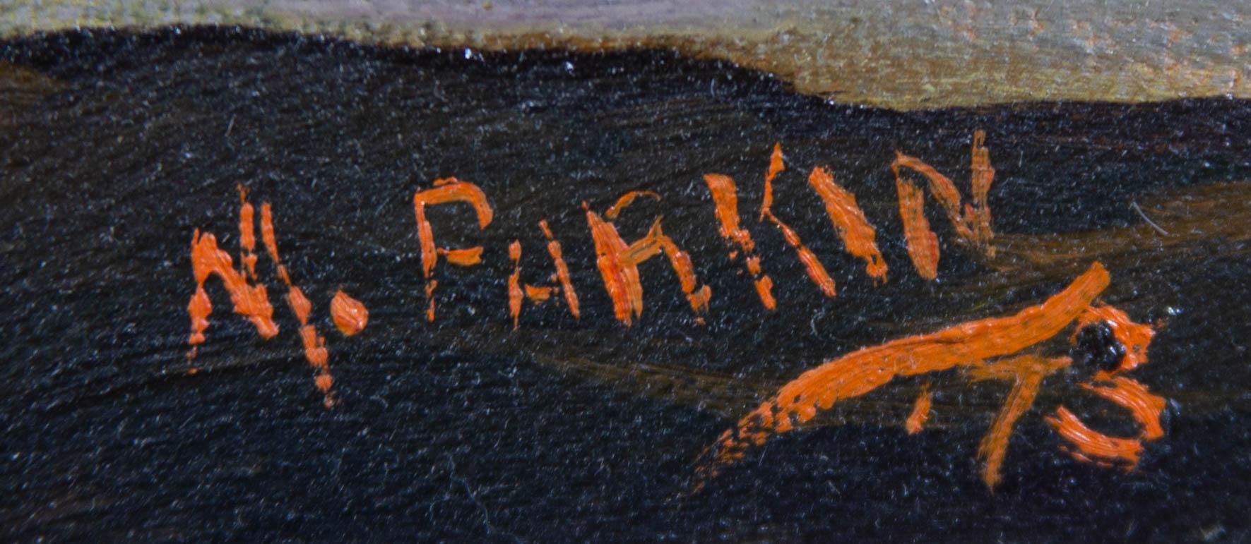 M. Parkin - Olio del 1973, Tramonto vibrante sull'oceano 4