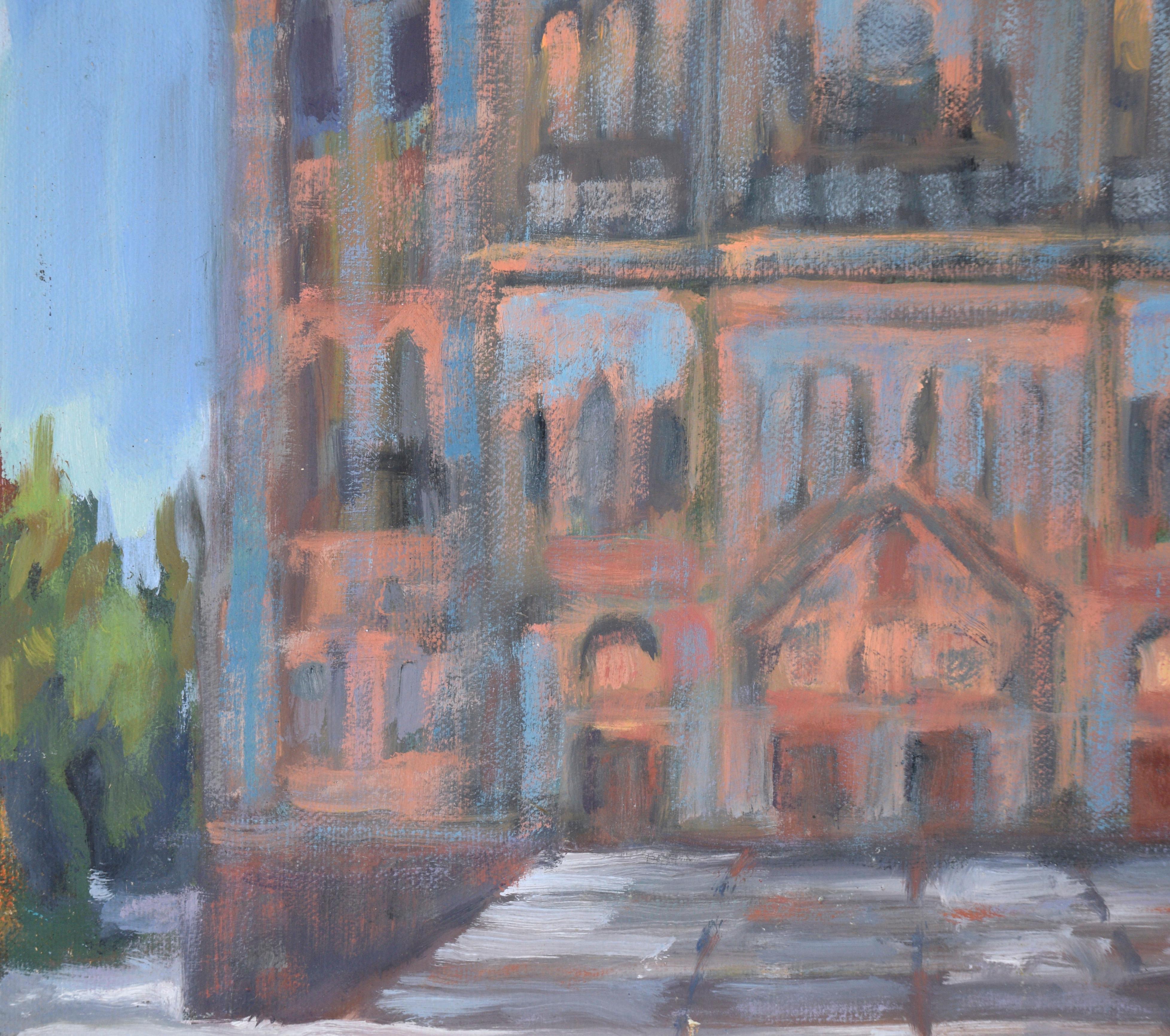 Cathedral with Green Domes in Acrylic on Masonite For Sale 1