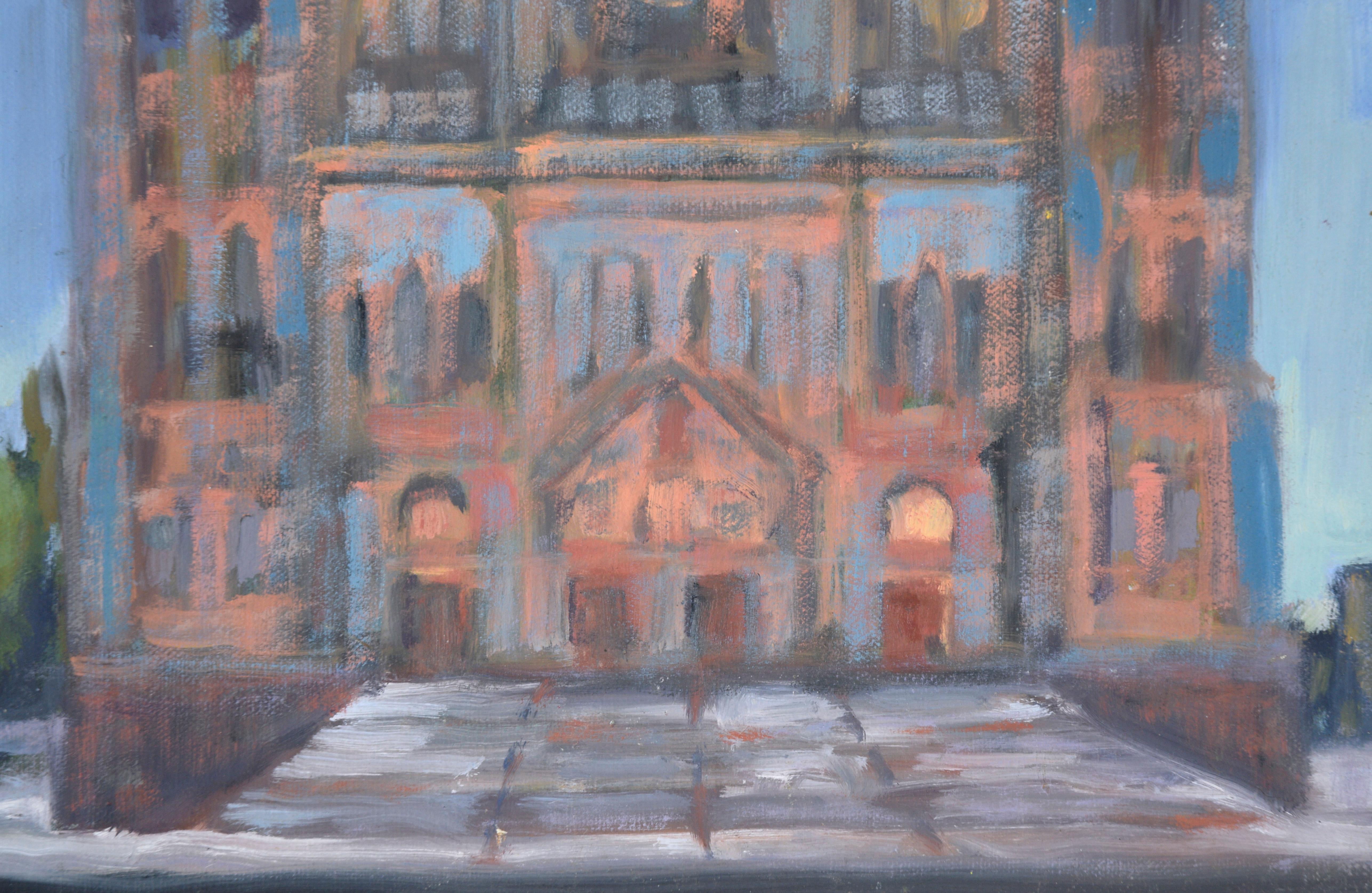 Cathedral with Green Domes in Acrylic on Masonite For Sale 2