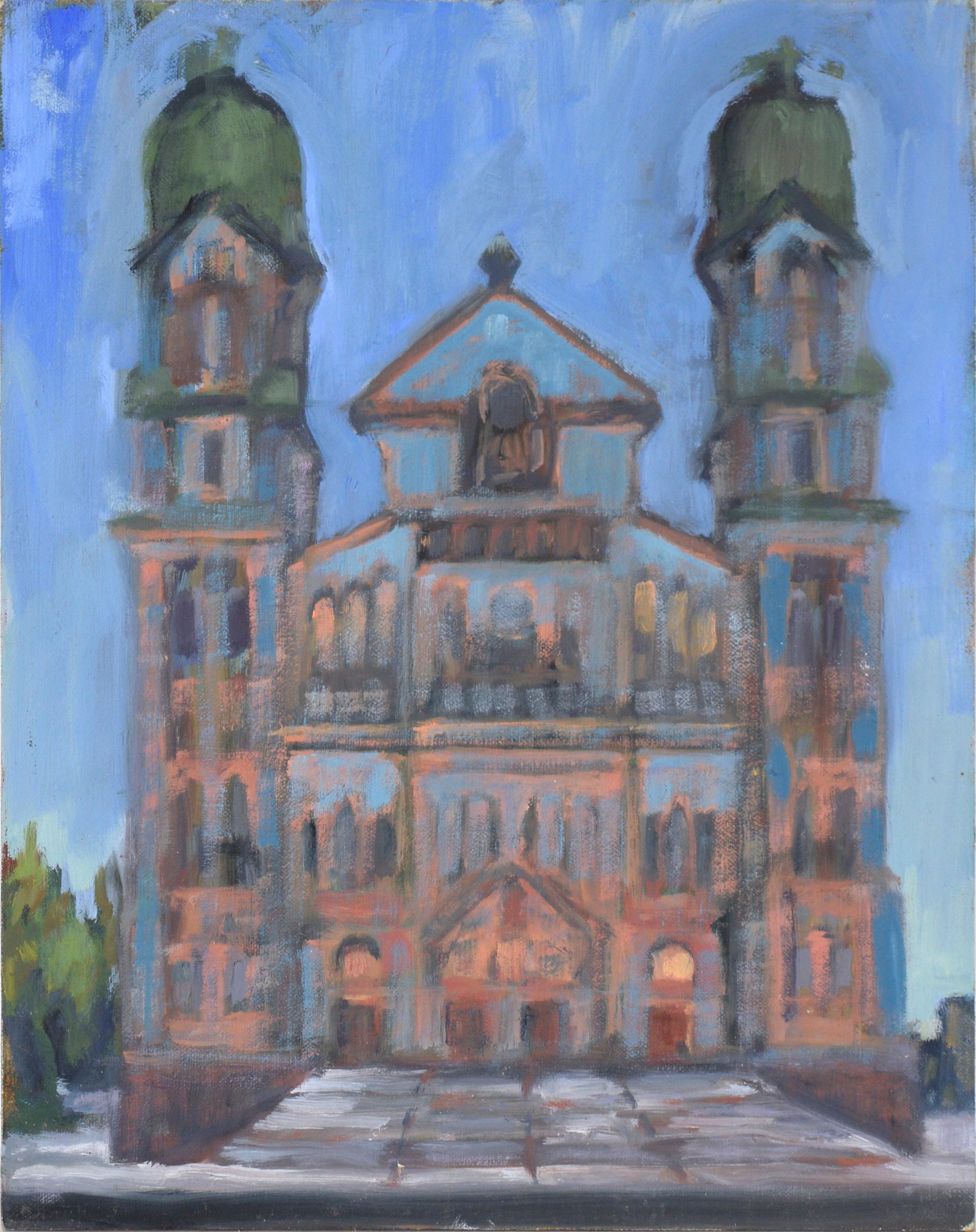 Cathedral with Green Domes in Acrylic on Masonite