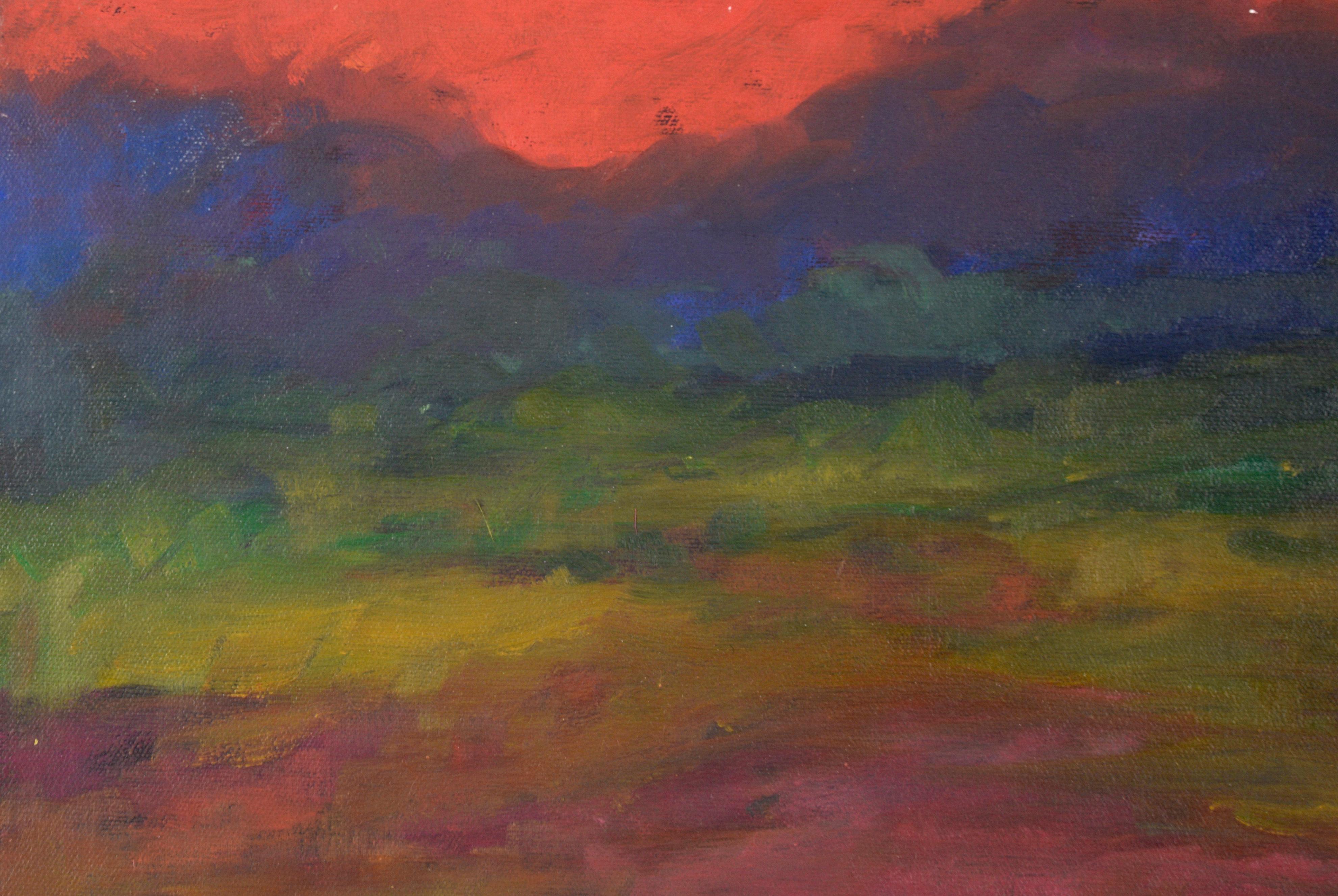 Glockender roter Sonnenuntergang – Abstrakte Landschaft in Acryl auf Leinwand – Painting von M. Pavao