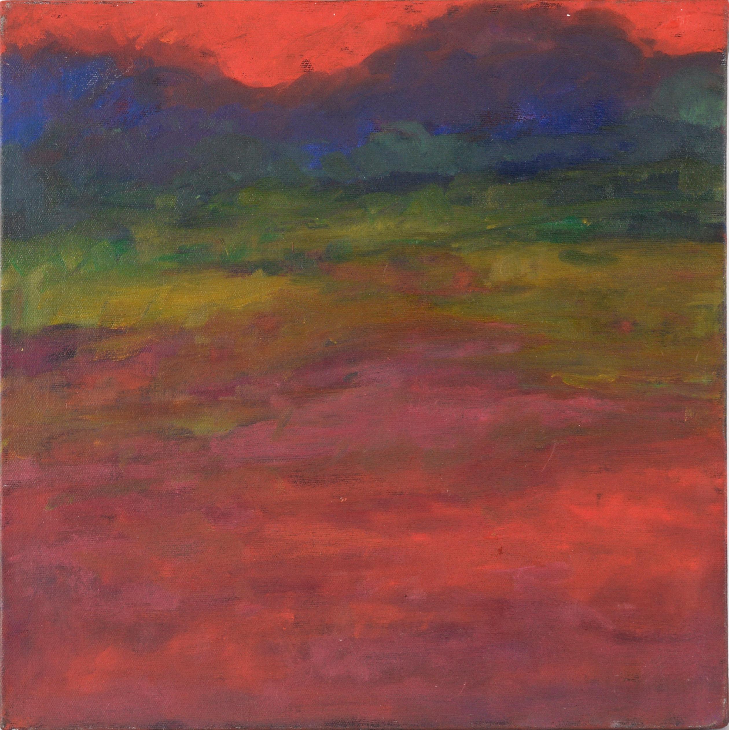 Glockender roter Sonnenuntergang – Abstrakte Landschaft in Acryl auf Leinwand