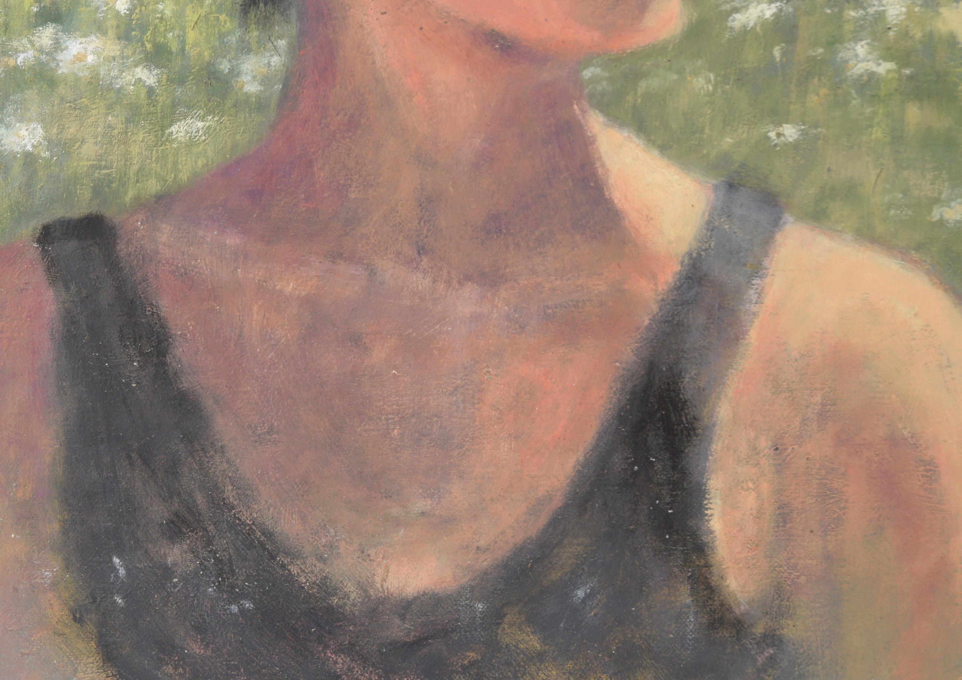 Portrait of a California Woman with Sunglasses in Acrylic on Masonite For Sale 1