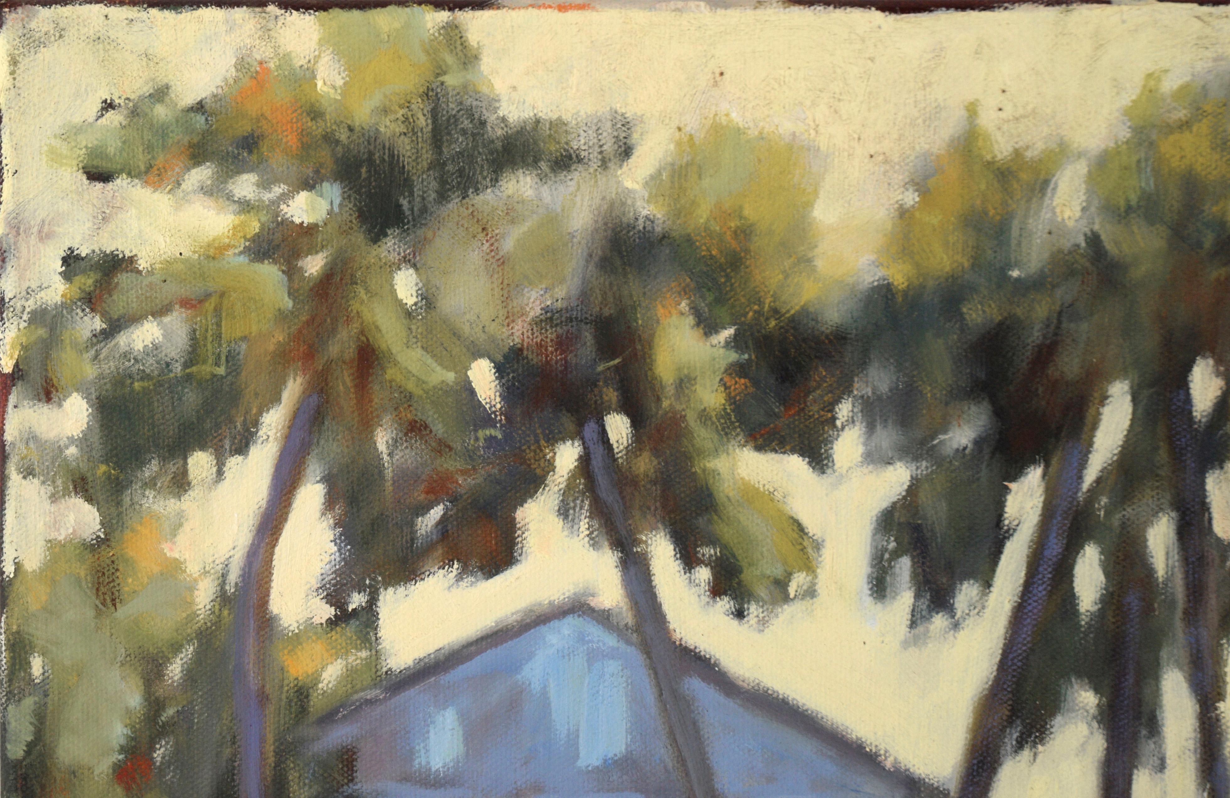 Southern California Home with Palm Trees in Acrylic on Canvas - Painting by M. Pavao