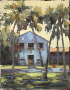 Southern California Home with Palm Trees in Acrylic on Canvas