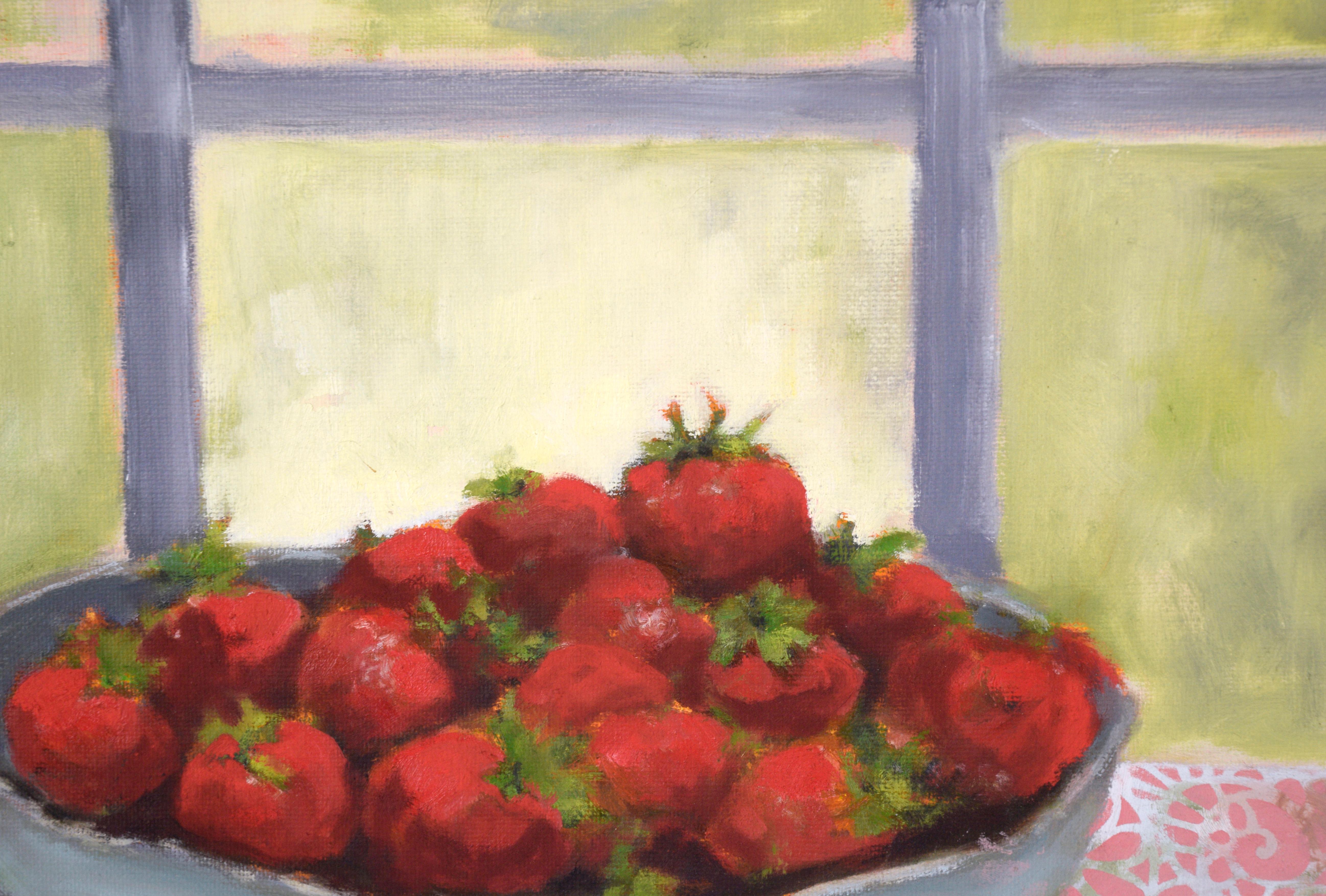 Still Life with Strawberries in Acrylic on Canvas - American Impressionist Painting by M. Pavao