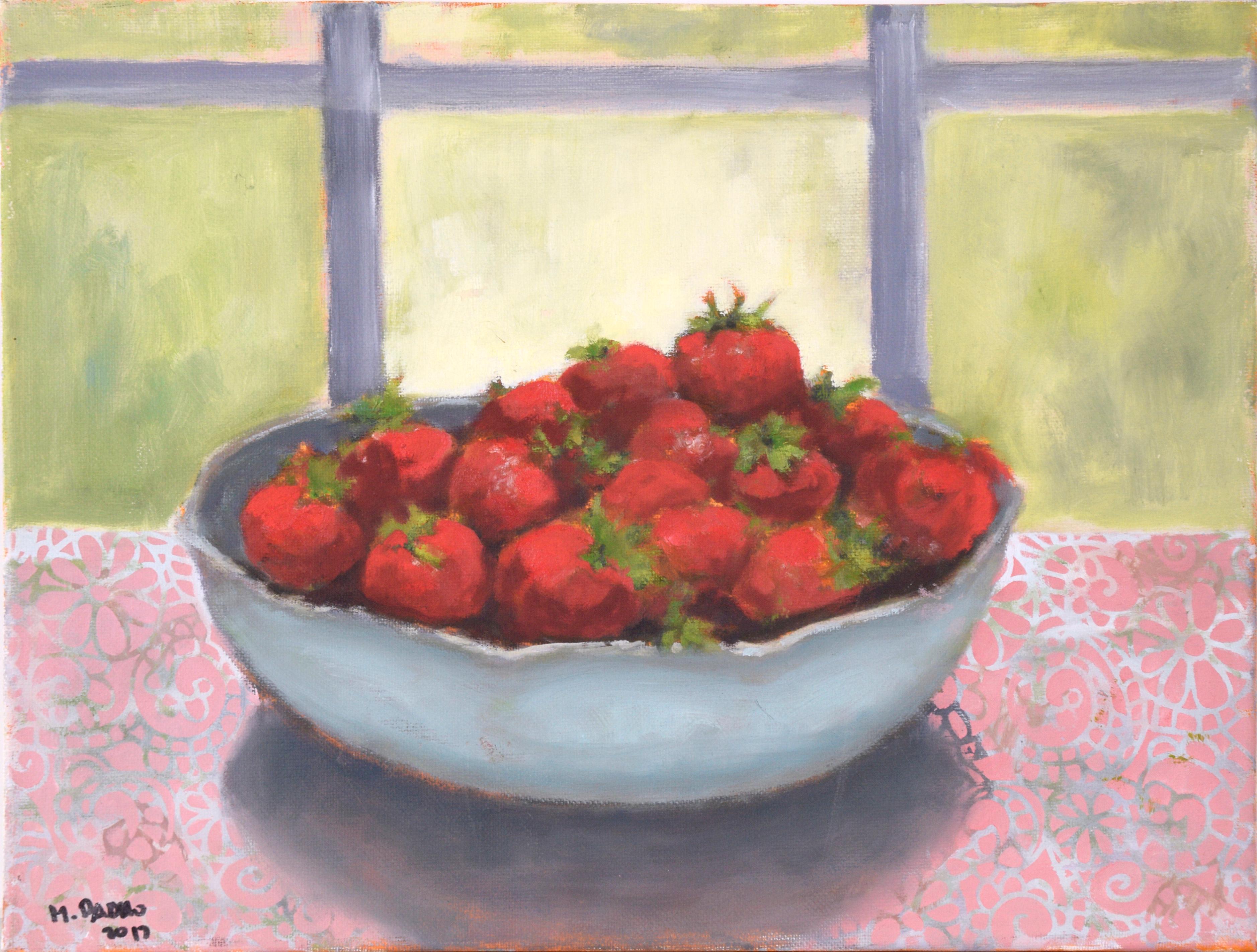 M. Pavao Still-Life Painting - Still Life with Strawberries in Acrylic on Canvas