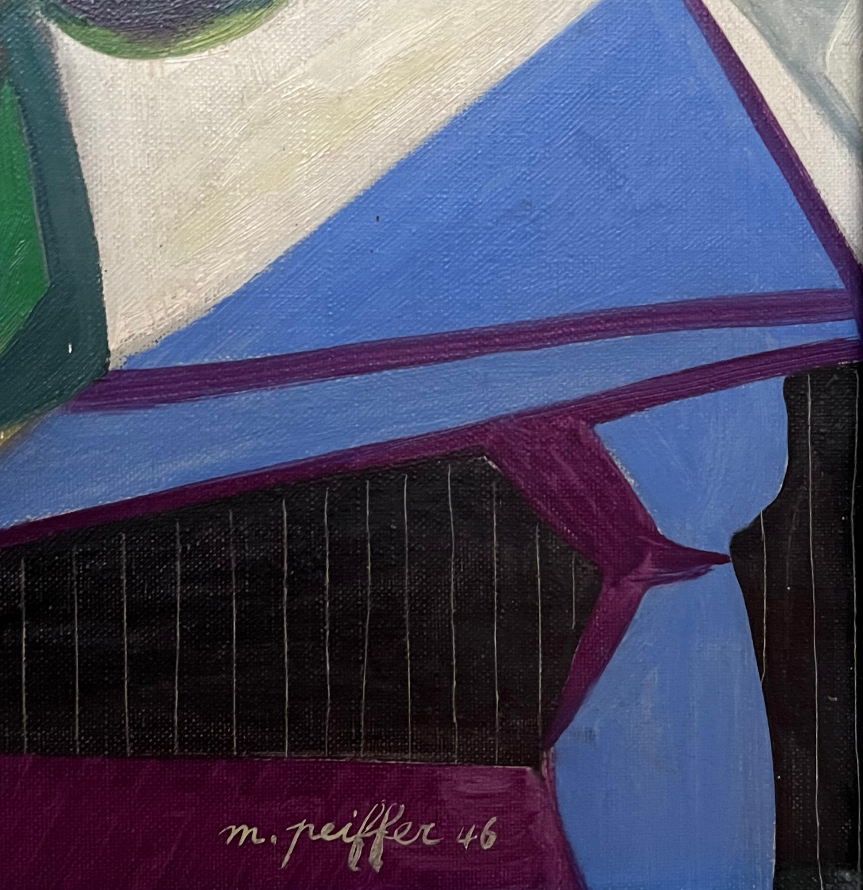 1940s French Fauvist Modernist Still Life Flowers on Table Interior Oil Painting For Sale 4