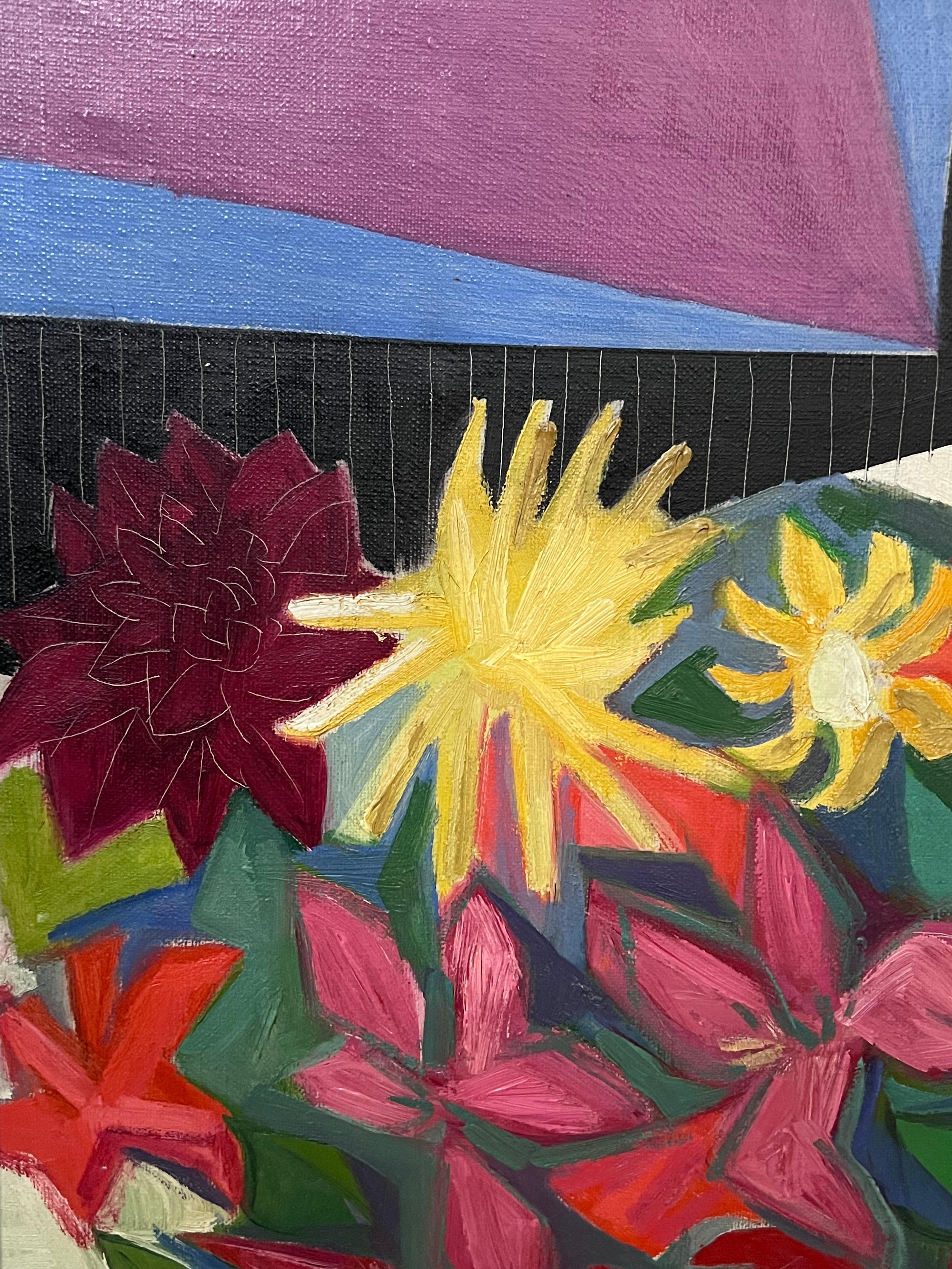 1940s French Fauvist Modernist Still Life Flowers on Table Interior Oil Painting For Sale 5