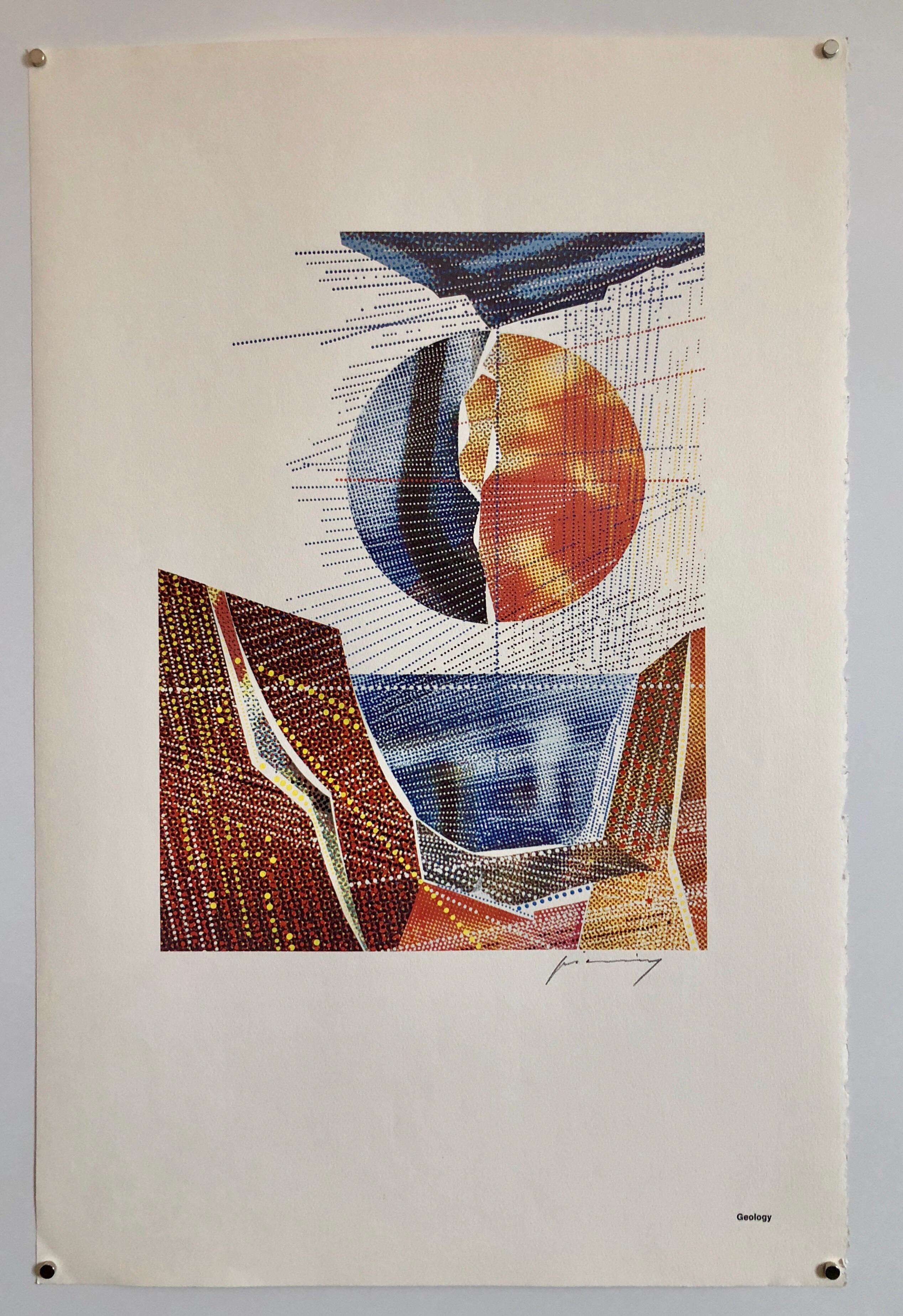 Pencil Signed Abstract Geometric Graphic Design Lithograph Print, Bauhaus Artist For Sale 1