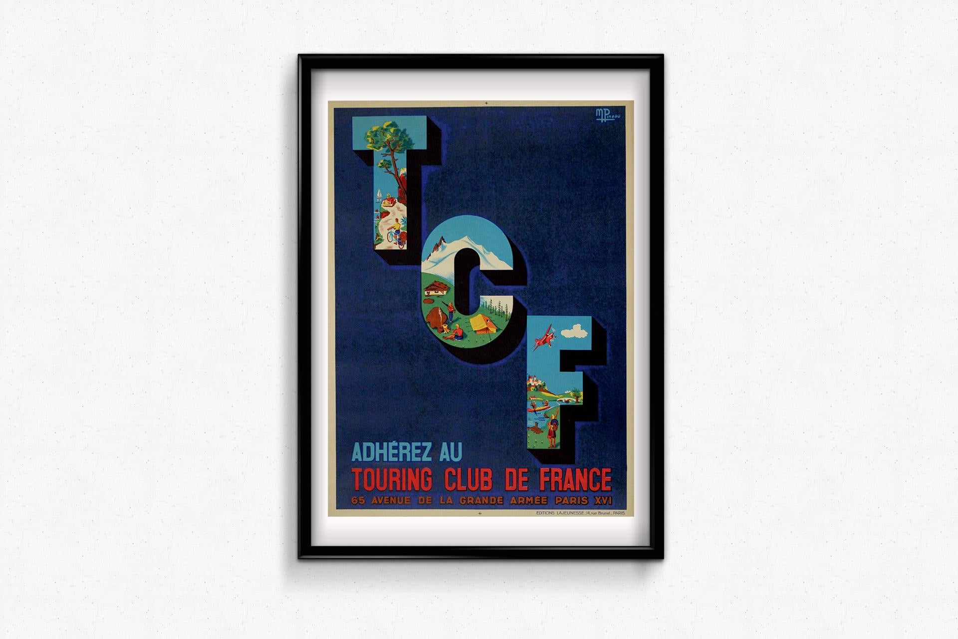 Manifesto originale di Pineau del 1930 circa - unisciti al Touring Club de France (TCF) in vendita 1