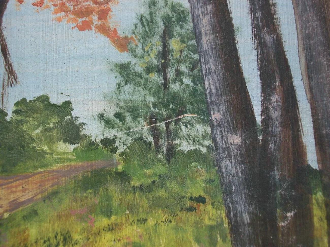 Peint à la main M PLASKETT - Folk Art Autumn Landscape Painting - Signé - Encadré - 20th Century en vente
