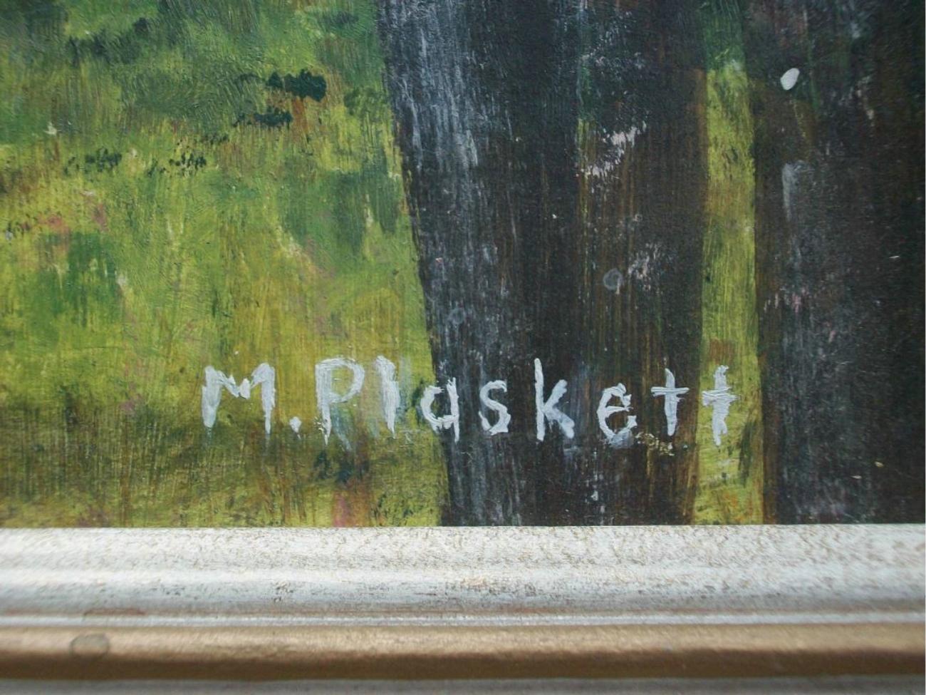 20ième siècle M PLASKETT - Folk Art Autumn Landscape Painting - Signé - Encadré - 20th Century en vente