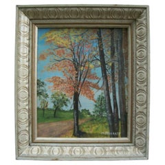M PLASKETT - Folk Art Autumn Landscape Painting - Signed - Framed - 20th Century