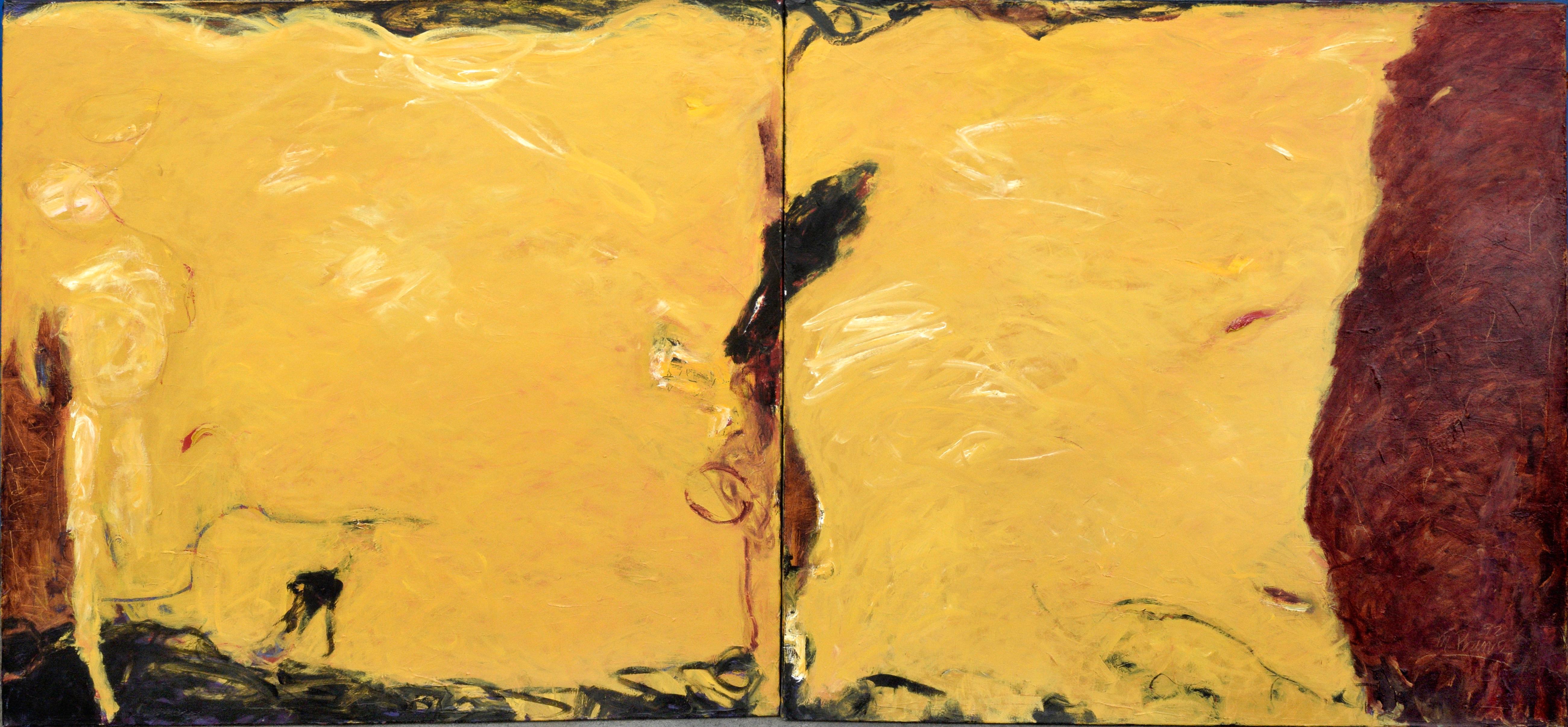 Dittico astratto sulla spiaggia  in Olio su tela - Painting di M. Prince