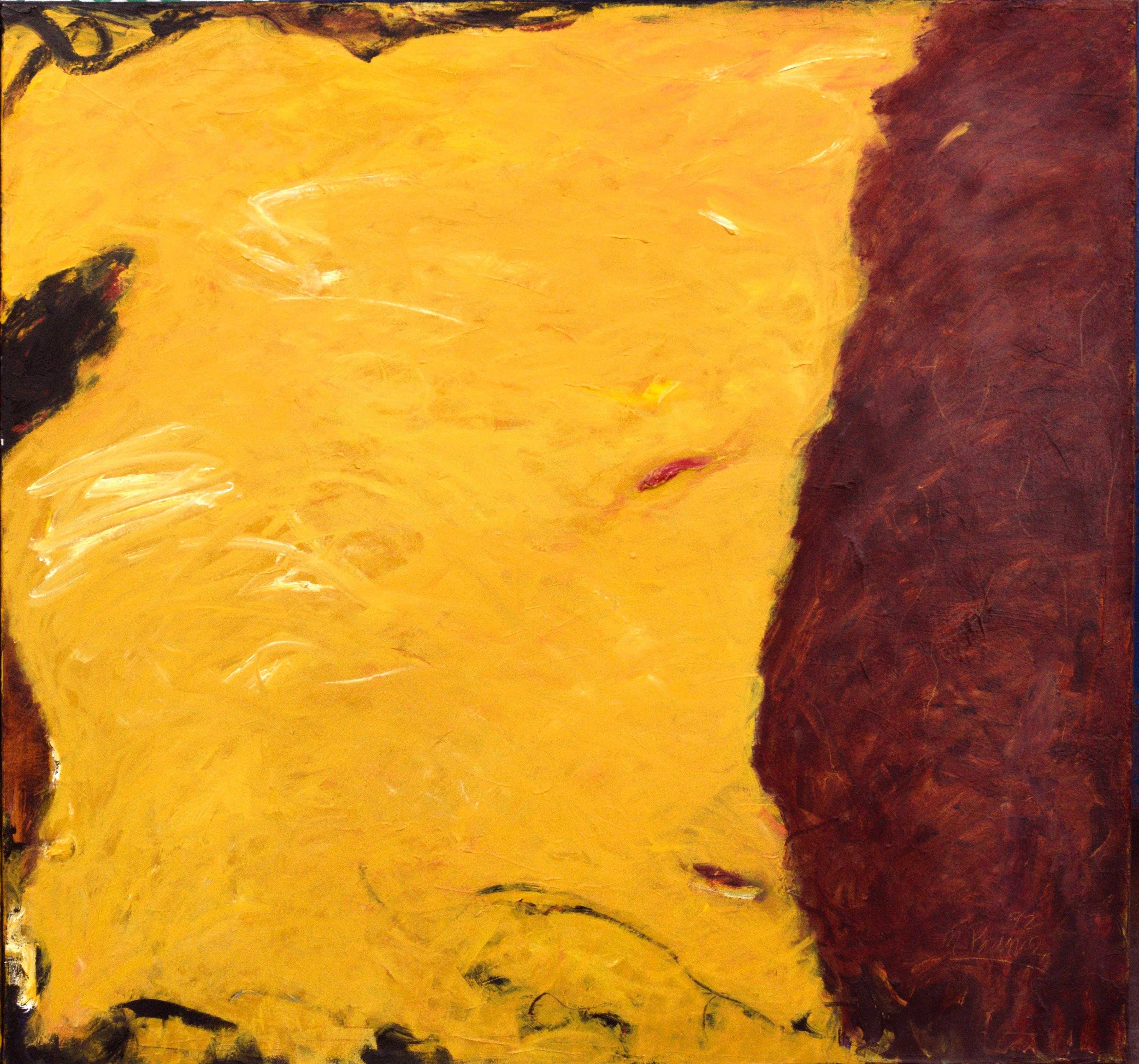 Dittico astratto sulla spiaggia  in Olio su tela - Figurative Painting Giallo di M. Prince