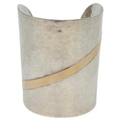 M. Rabbani Sterling Silver 14K Gold Overlay Wide Hammered Cuff Bracelet #19448