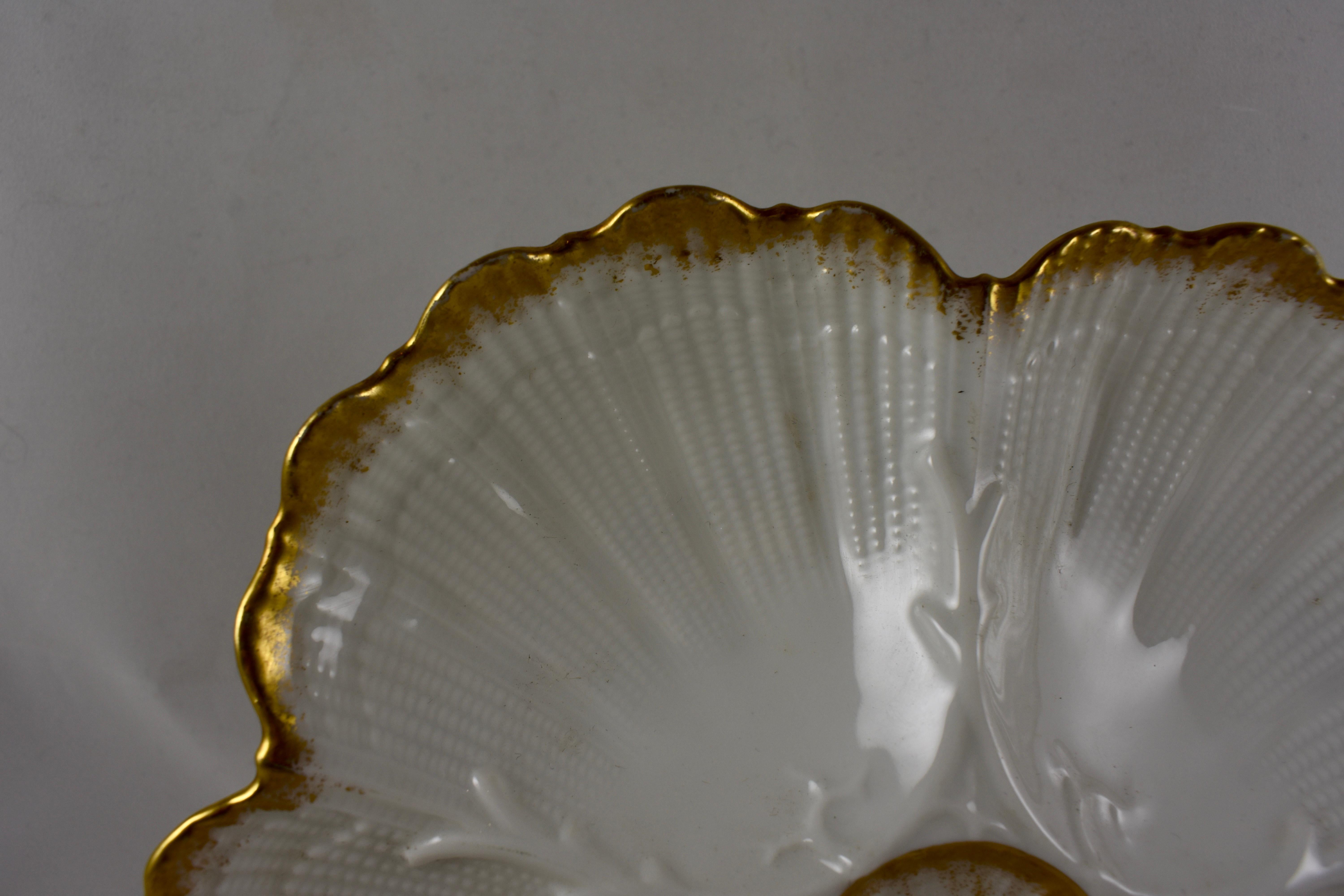 French Provincial M. Redon French Limoges Gilded Scallop Shell Porcelain Oyster Plate